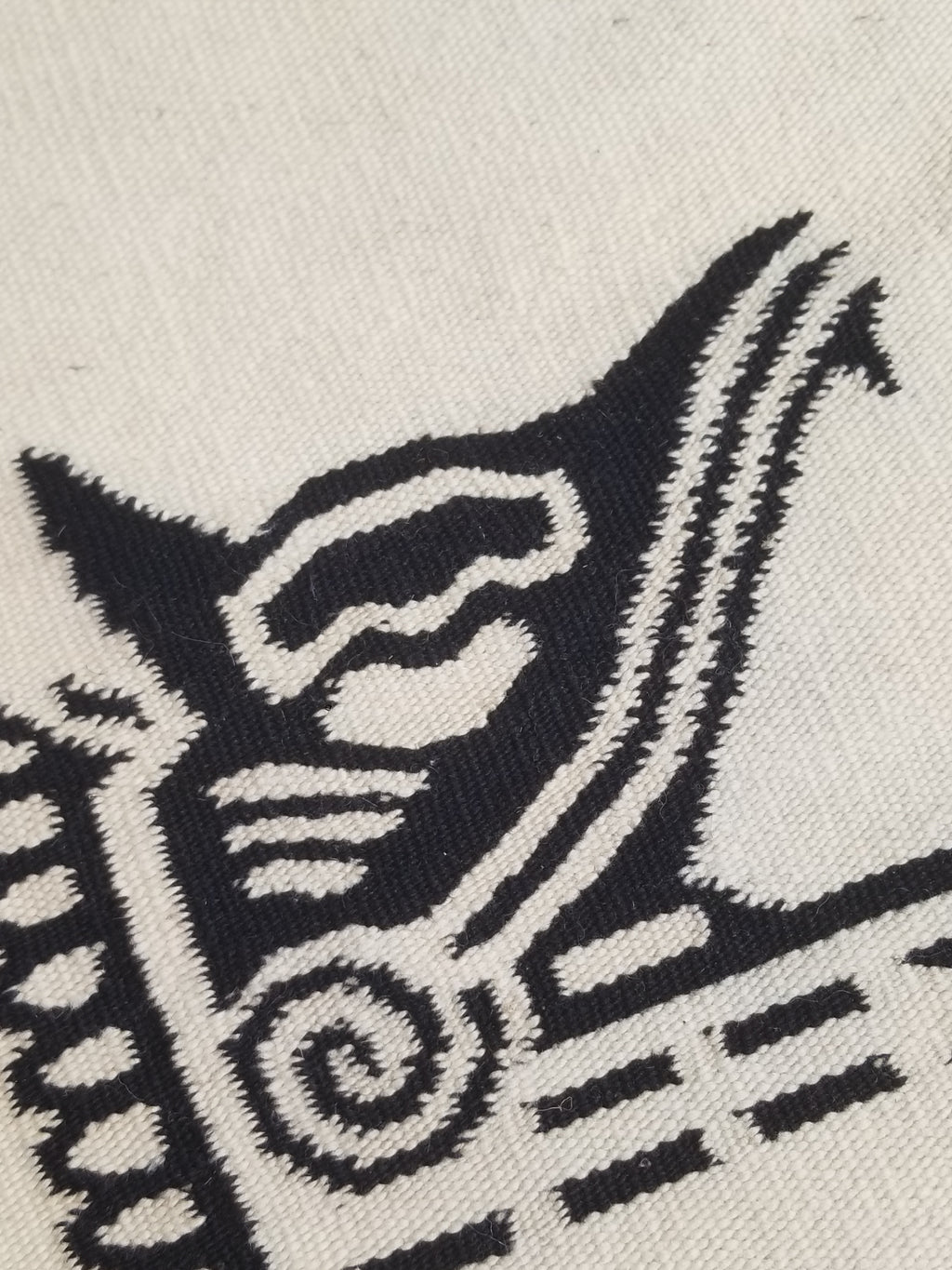 Vintage Tradiitonal Handwoven Mexican Zapotec Wool Beige & Black Kilim 189x88cm