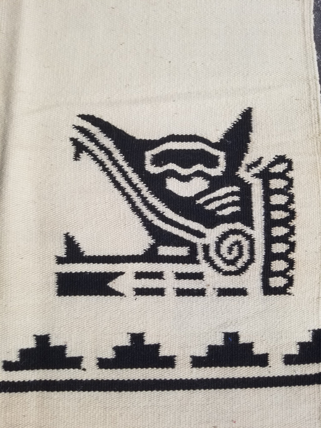 Vintage Tradiitonal Handwoven Mexican Zapotec Wool Beige & Black Kilim 189x88cm