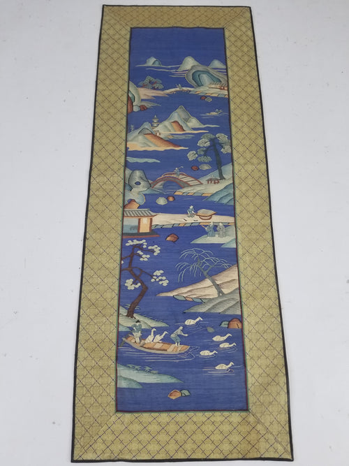 Antique Chinese Handwoven Fishermen and River Landscape Kesi Panel 110x41cm