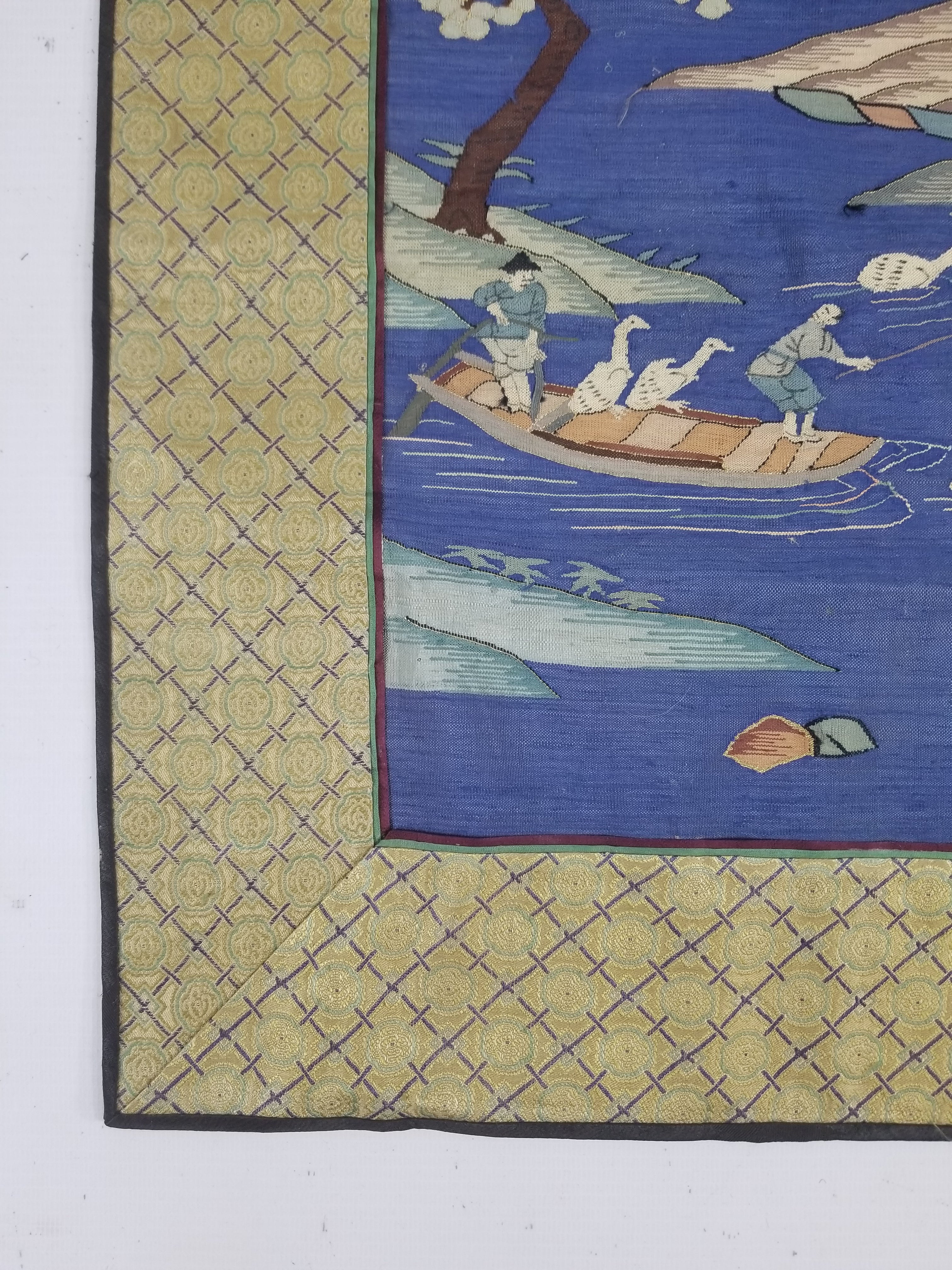 Antique Chinese Handwoven Fishermen and River Landscape Kesi Panel 110x41cm