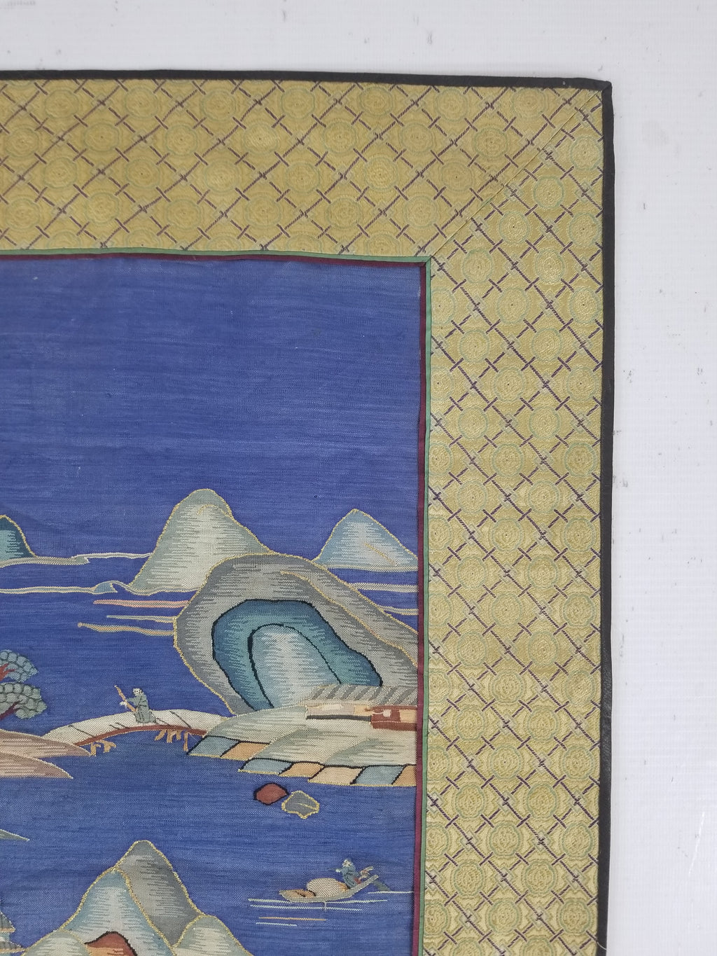 Antique Chinese Handwoven Fishermen and River Landscape Kesi Panel 110x41cm