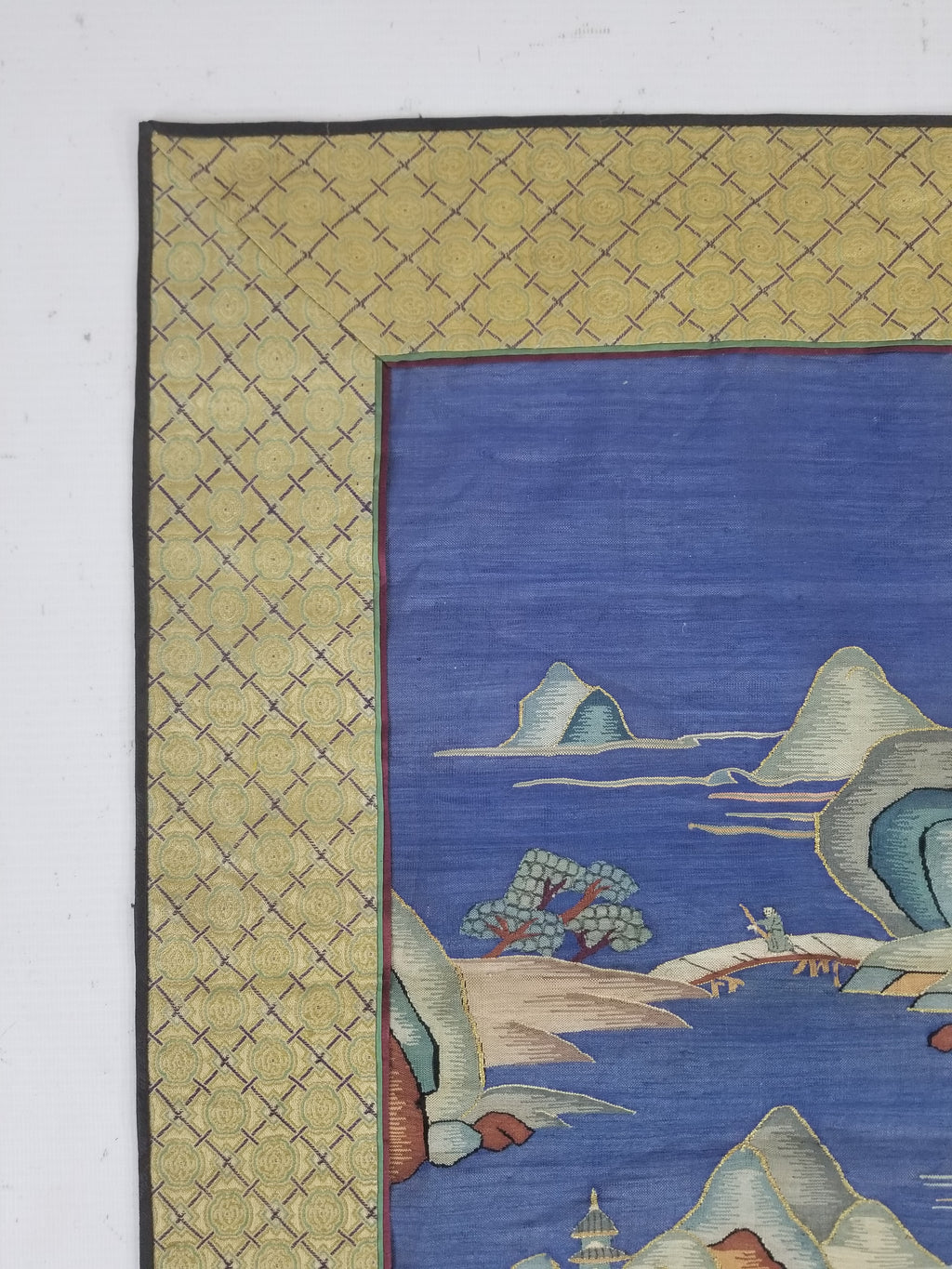 Antique Chinese Handwoven Fishermen and River Landscape Kesi Panel 110x41cm
