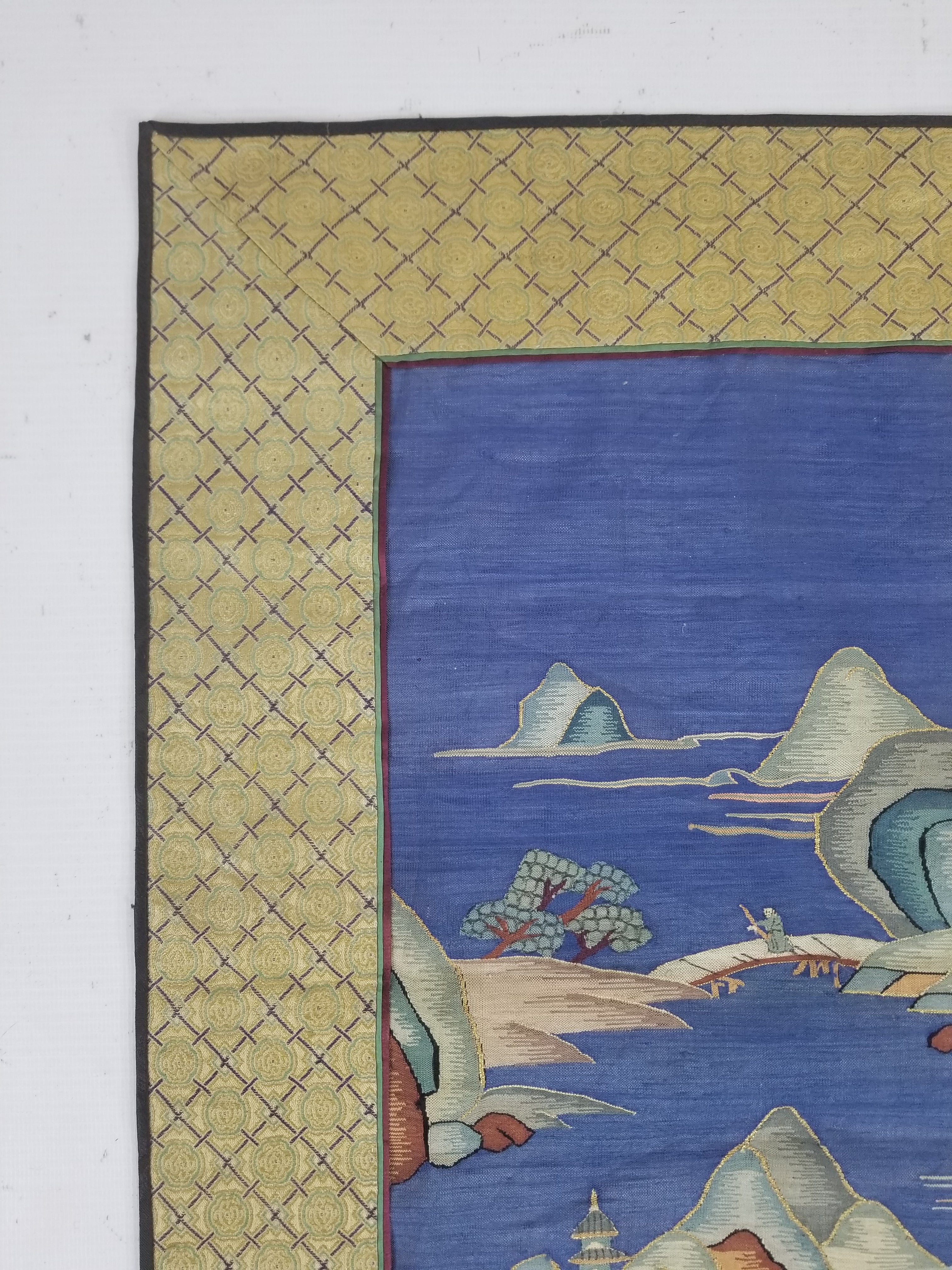Antique Chinese Handwoven Fishermen and River Landscape Kesi Panel 110x41cm
