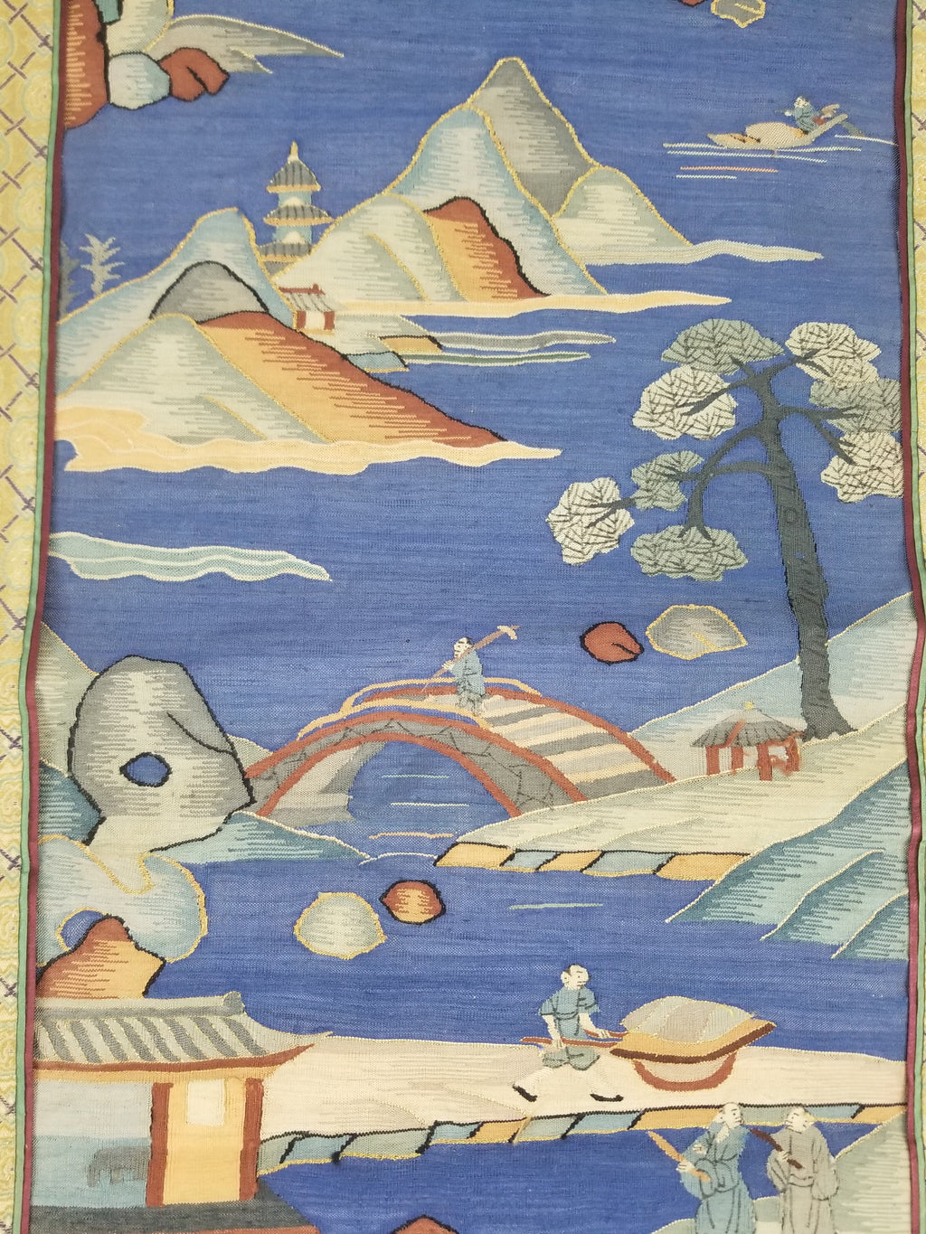 Antique Chinese Handwoven Fishermen and River Landscape Kesi Panel 110x41cm