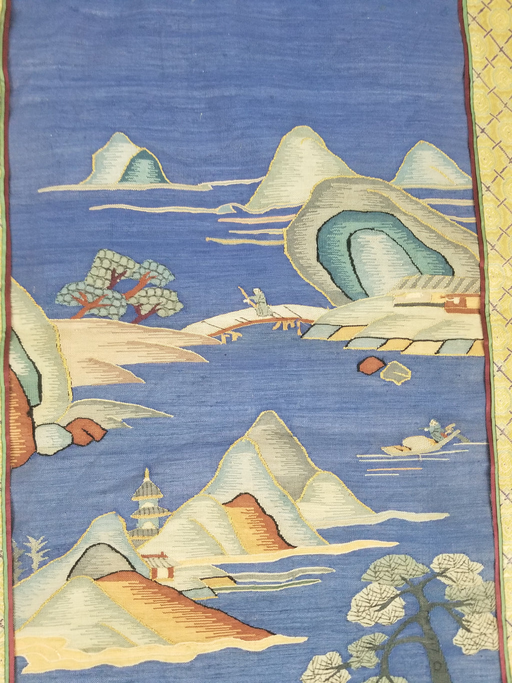 Antique Chinese Handwoven Fishermen and River Landscape Kesi Panel 110x41cm
