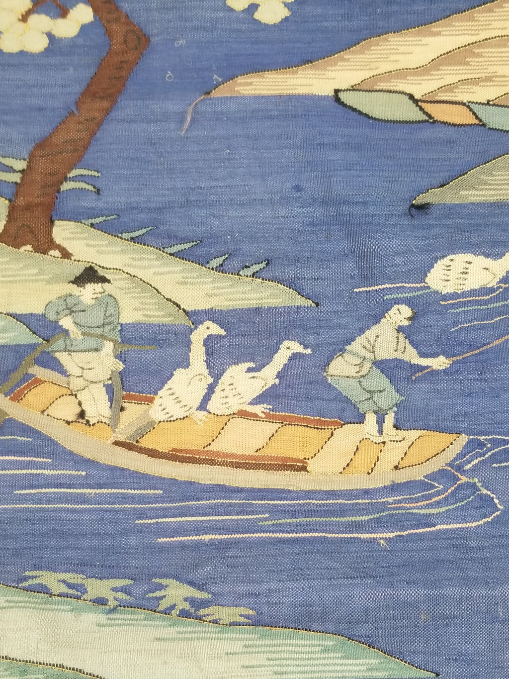 Antique Chinese Handwoven Fishermen and River Landscape Kesi Panel 110x41cm