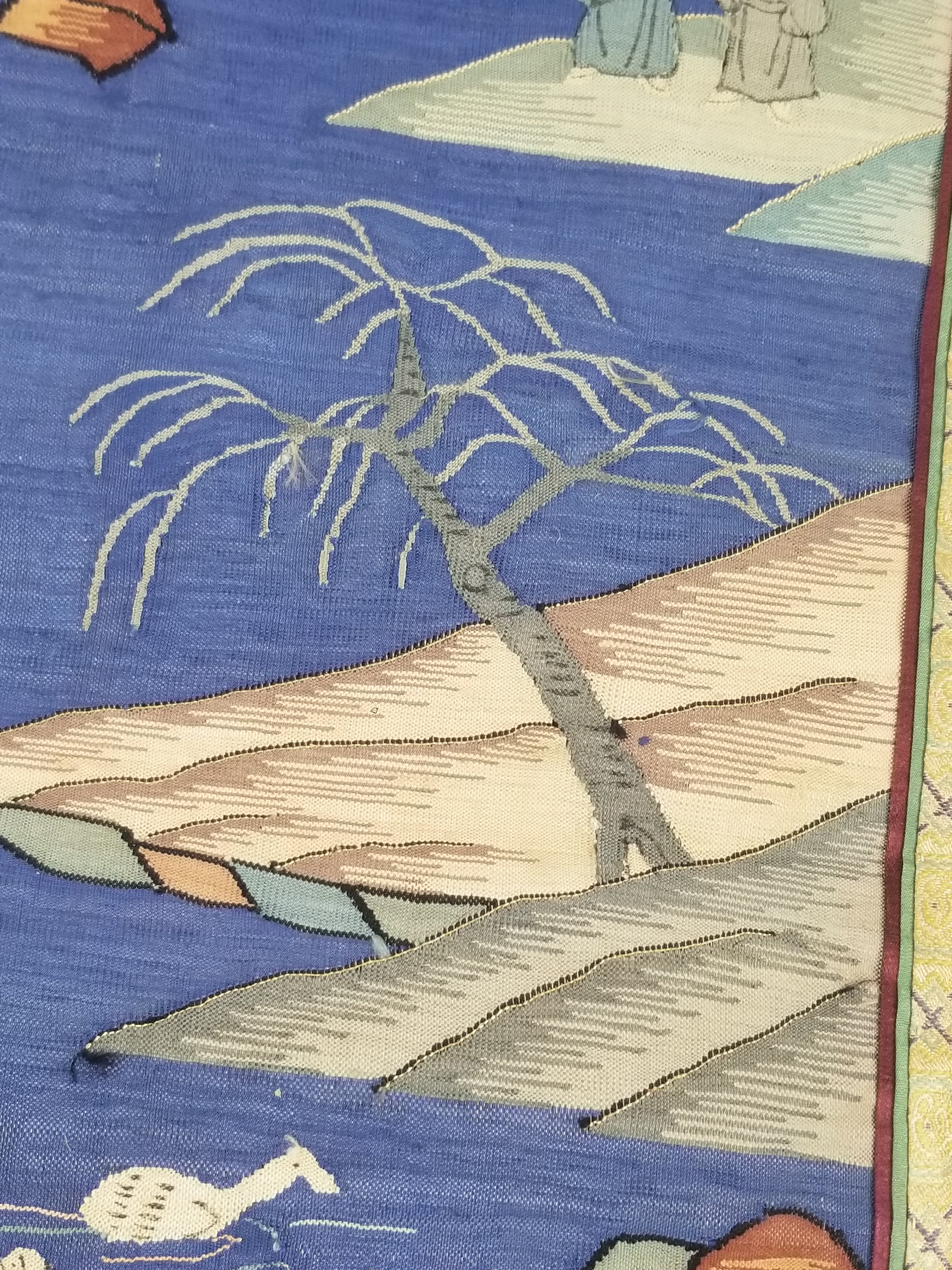 Antique Chinese Handwoven Fishermen and River Landscape Kesi Panel 110x41cm