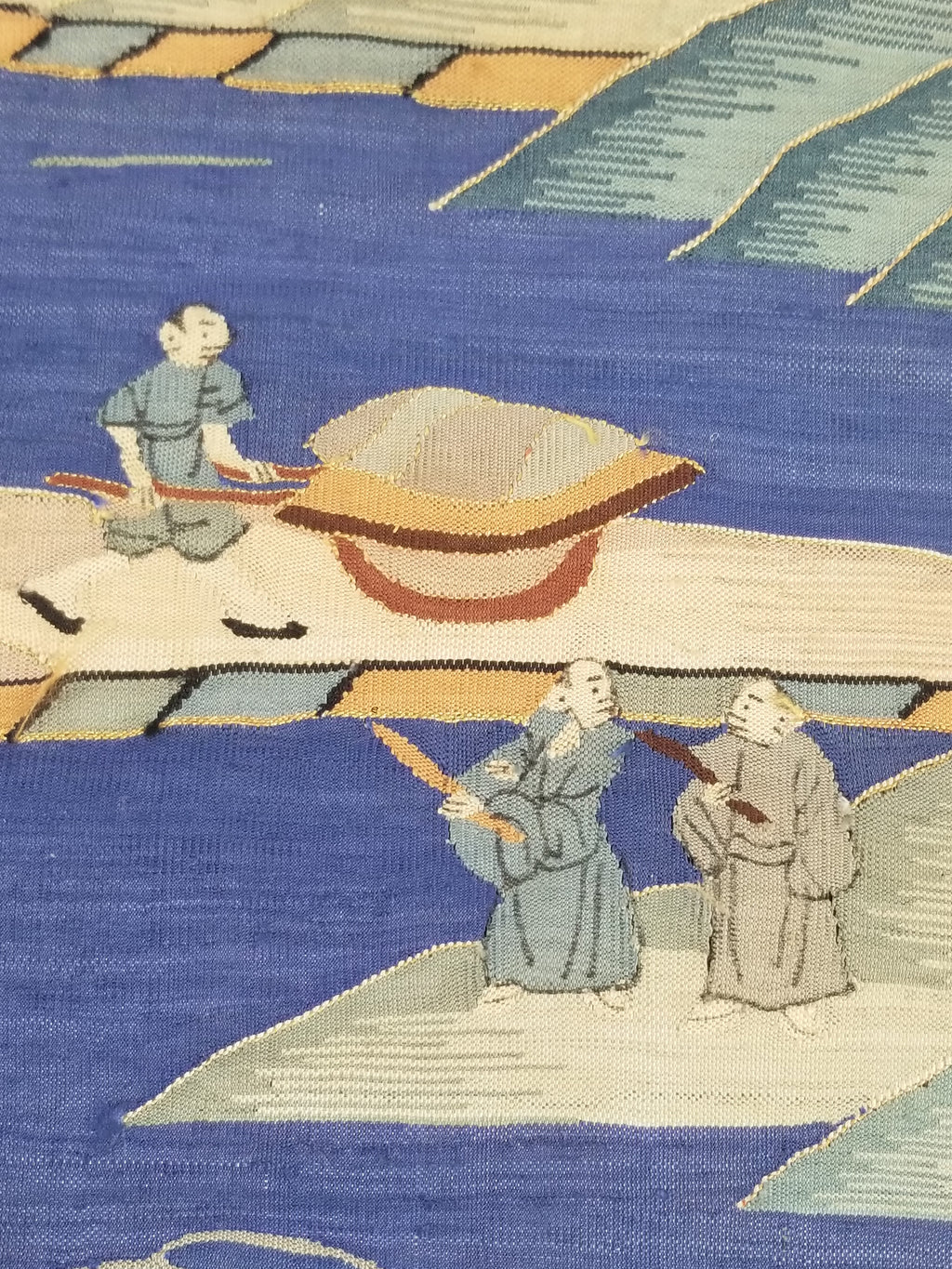 Antique Chinese Handwoven Fishermen and River Landscape Kesi Panel 110x41cm