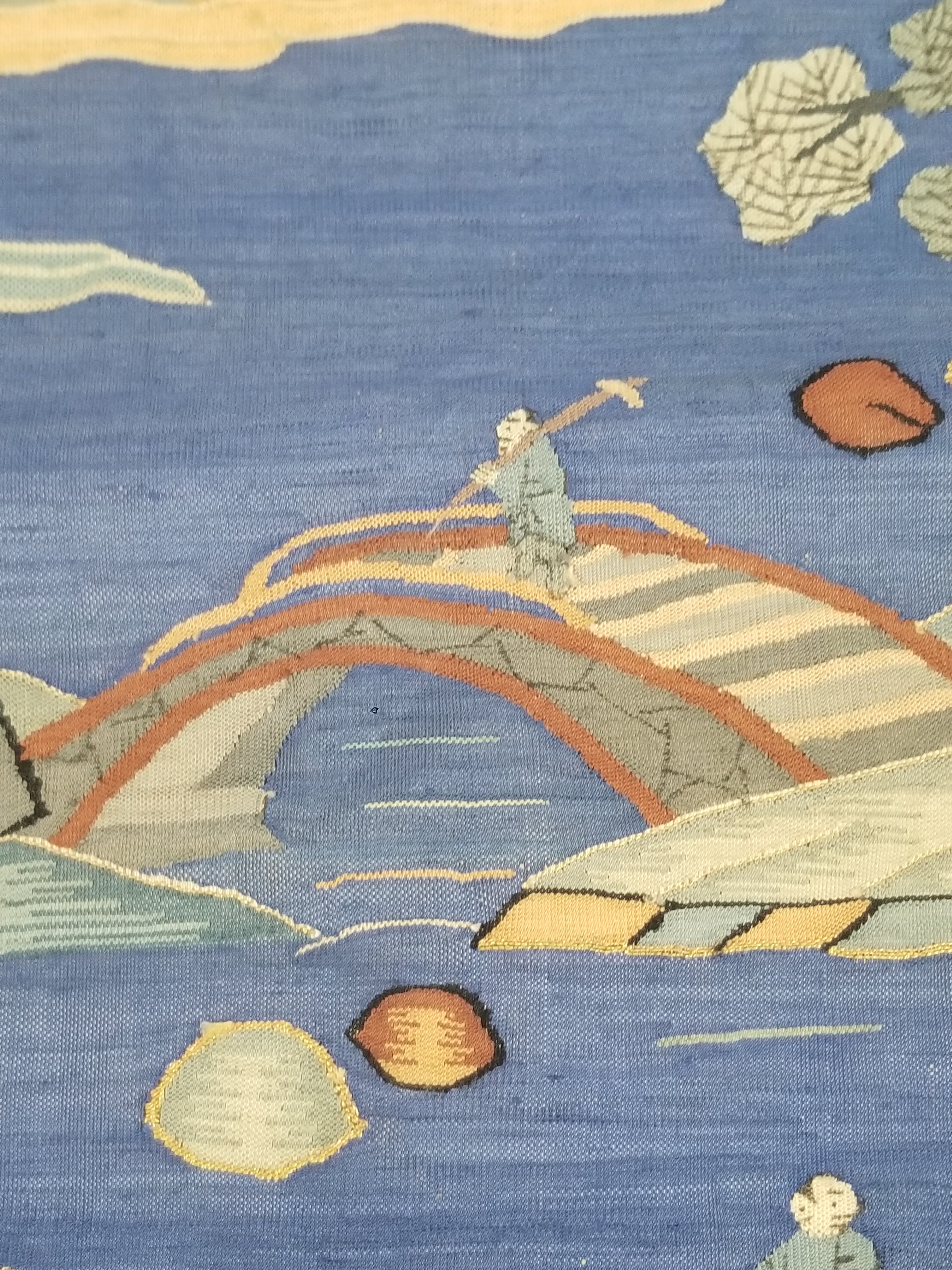 Antique Chinese Handwoven Fishermen and River Landscape Kesi Panel 110x41cm