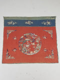 Antique Chinese Crane & Floral Silk Embroidered Metallic Thread Accent Textile Panel 94x82cm
