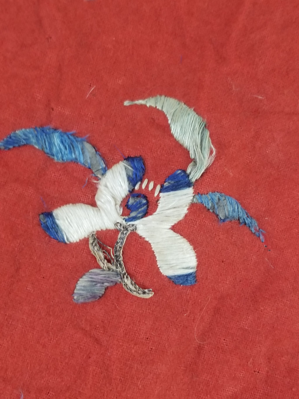 Antique Chinese Crane & Floral Silk Embroidered Metallic Thread Accent Textile Panel 94x82cm