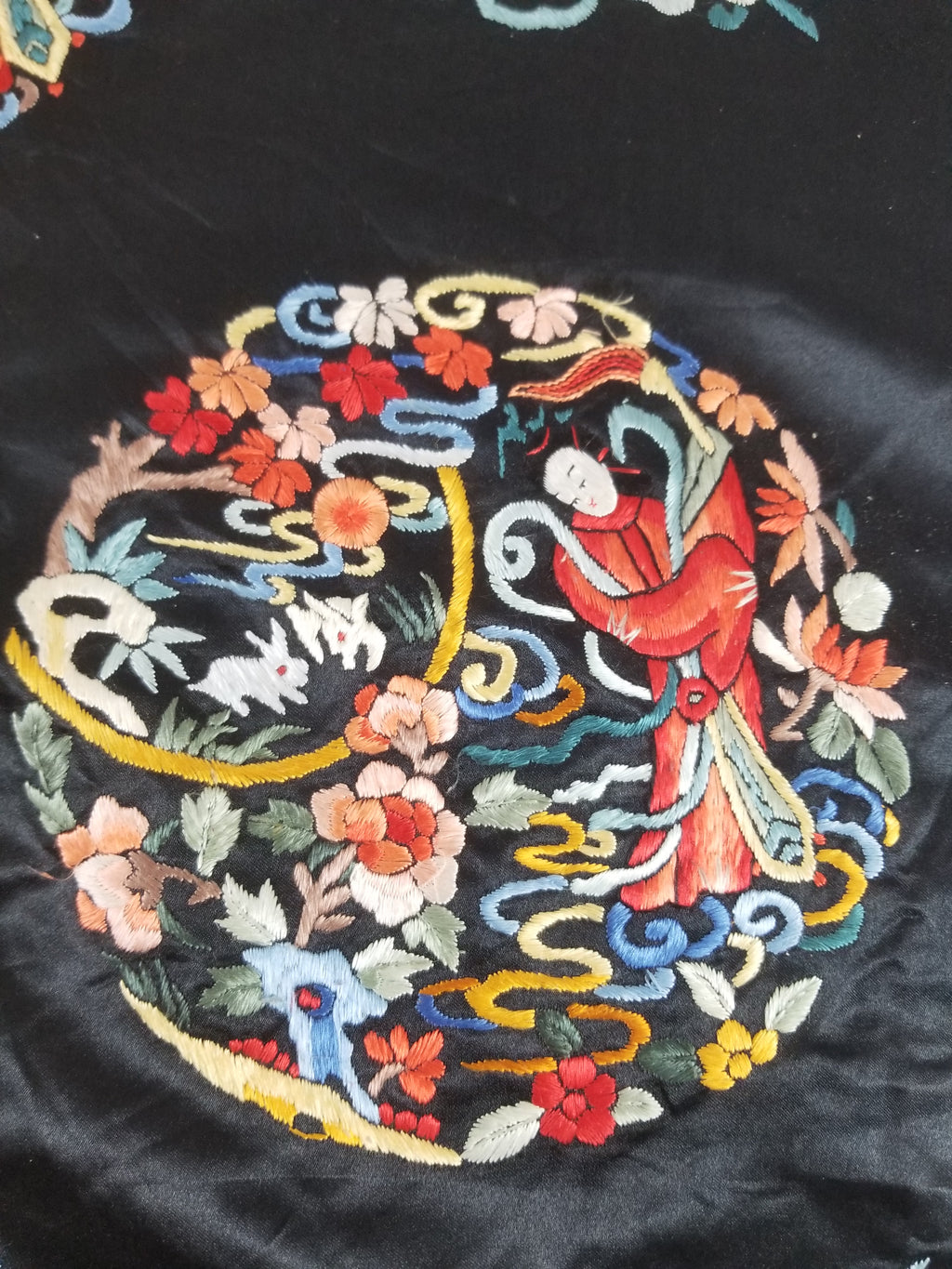 Vintage Chinese Hand Embroidered Floral & Figural Silk Jacket