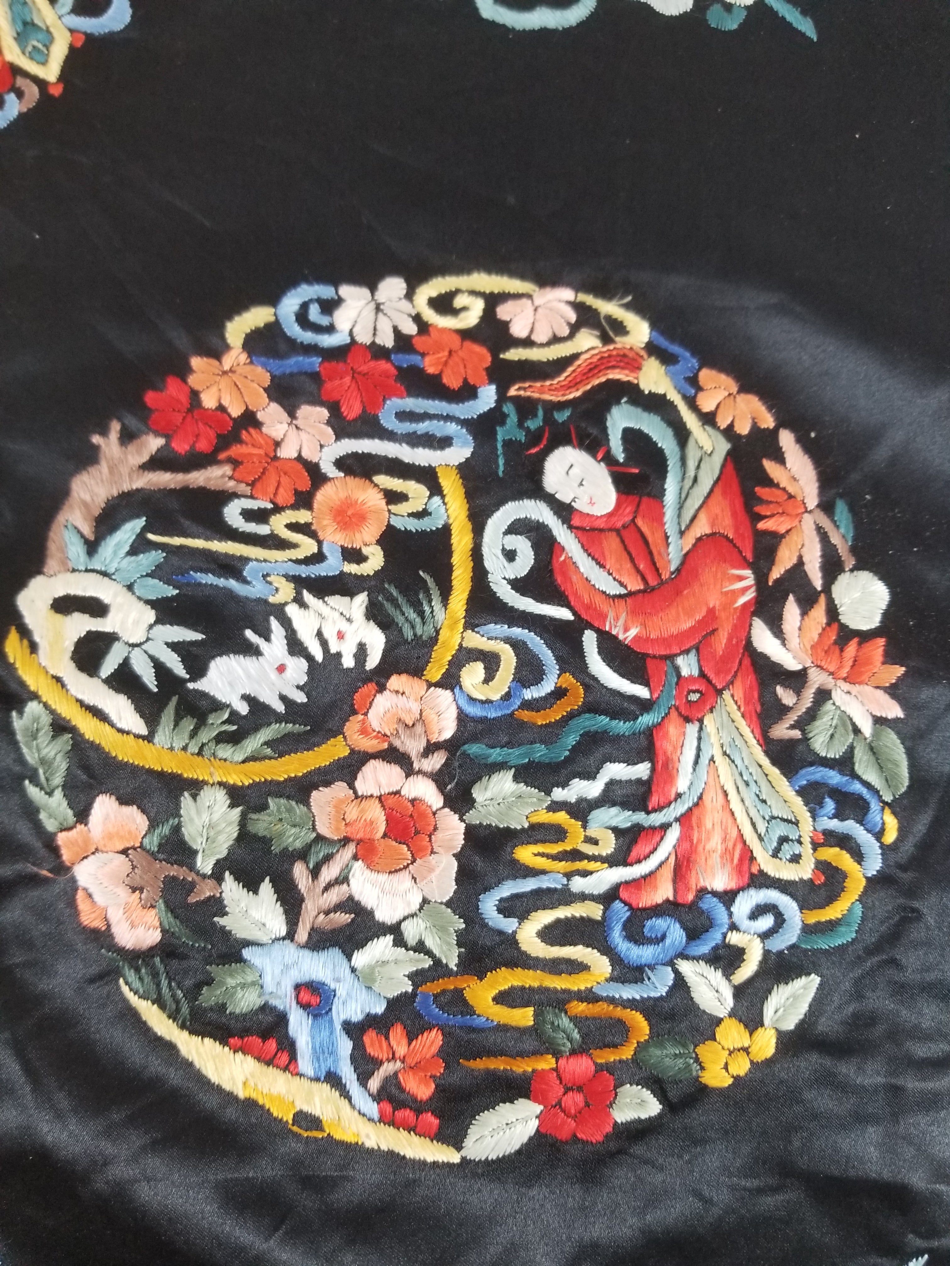 Vintage Chinese Hand Embroidered Floral & Figural Silk Jacket