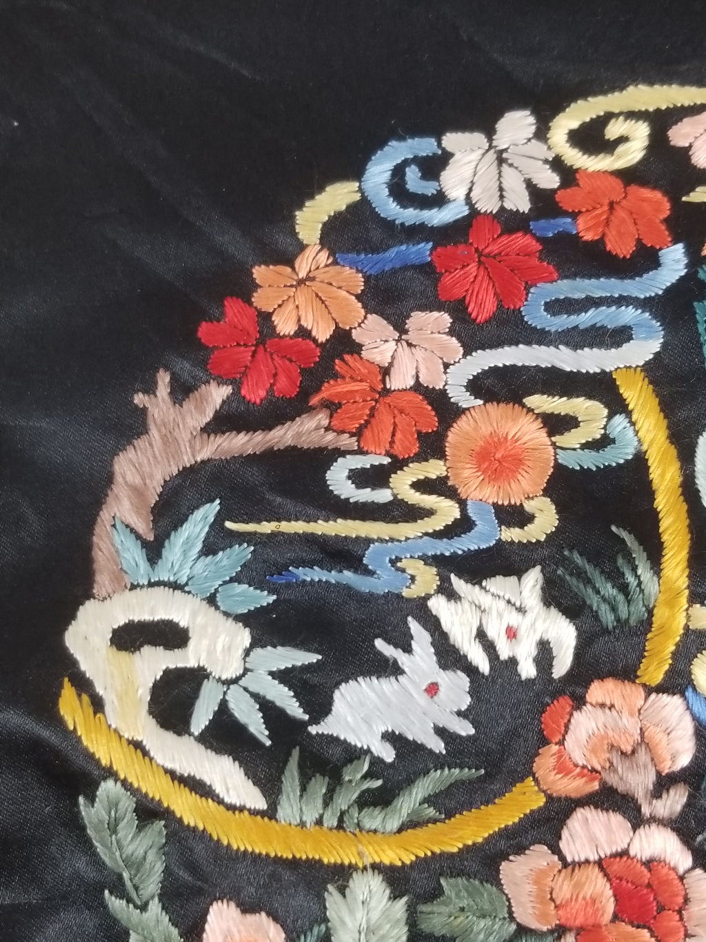 Vintage Chinese Hand Embroidered Floral & Figural Silk Jacket