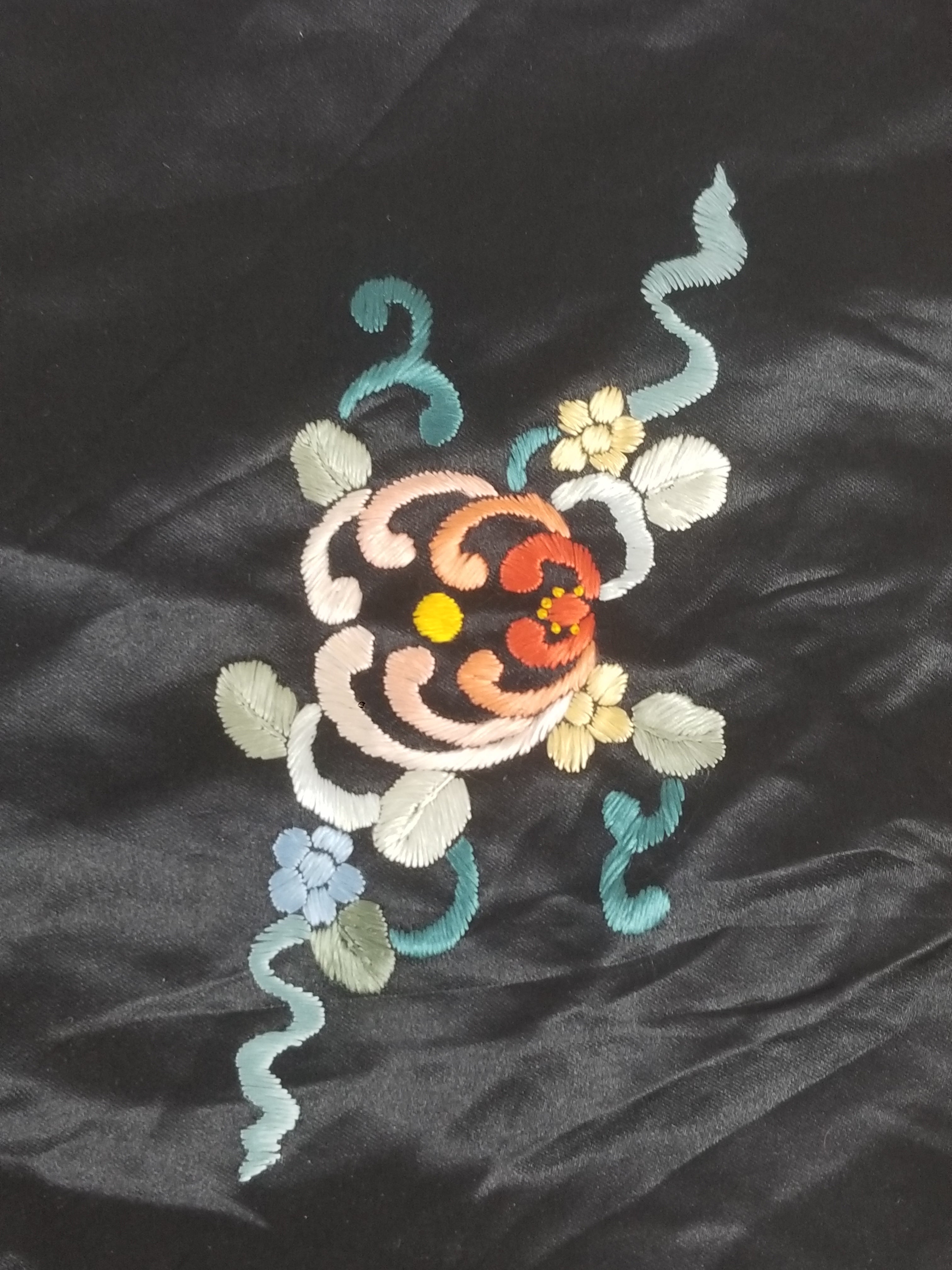 Vintage Chinese Hand Embroidered Floral & Figural Silk Jacket