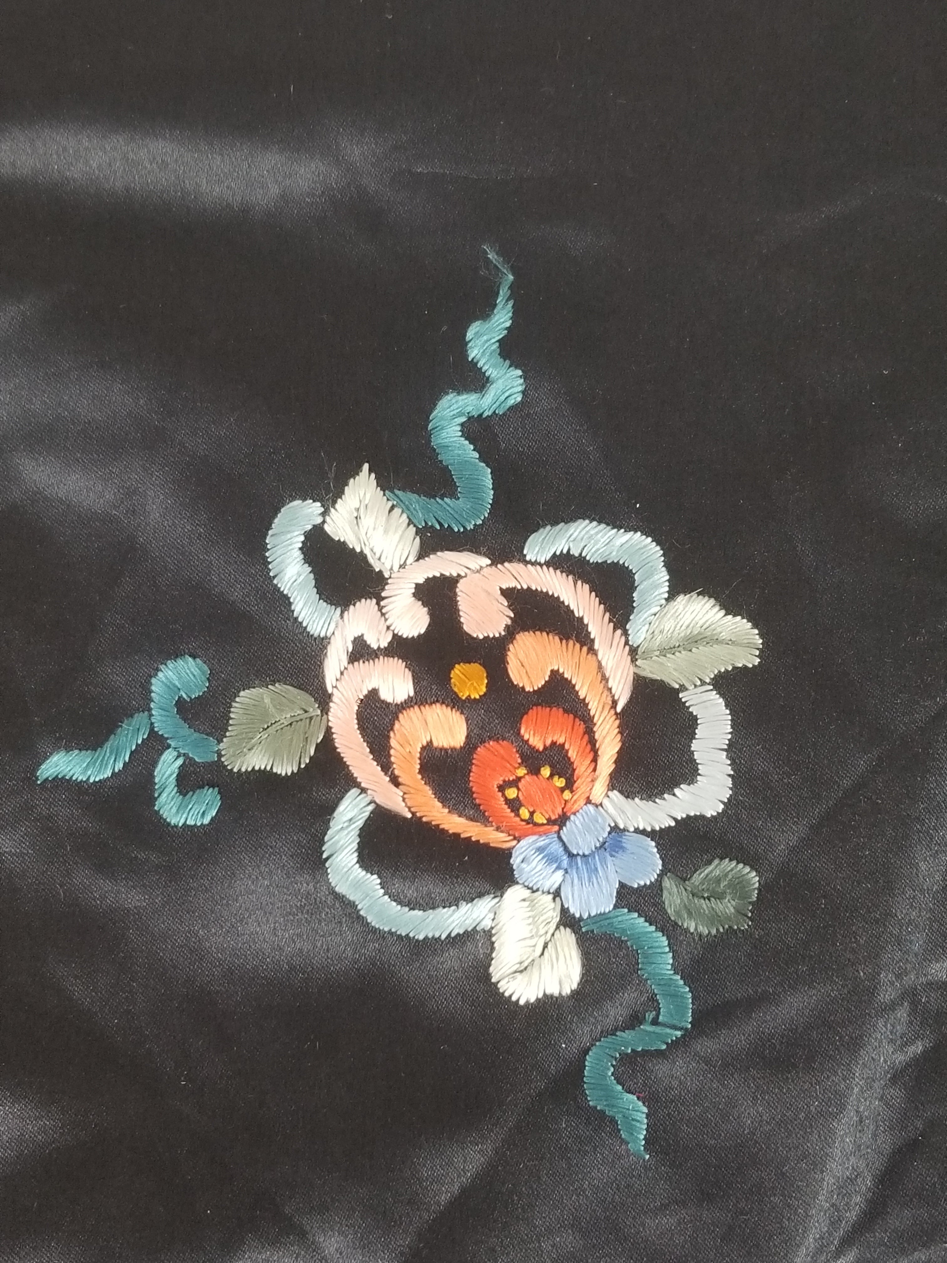 Vintage Chinese Hand Embroidered Floral & Figural Silk Jacket