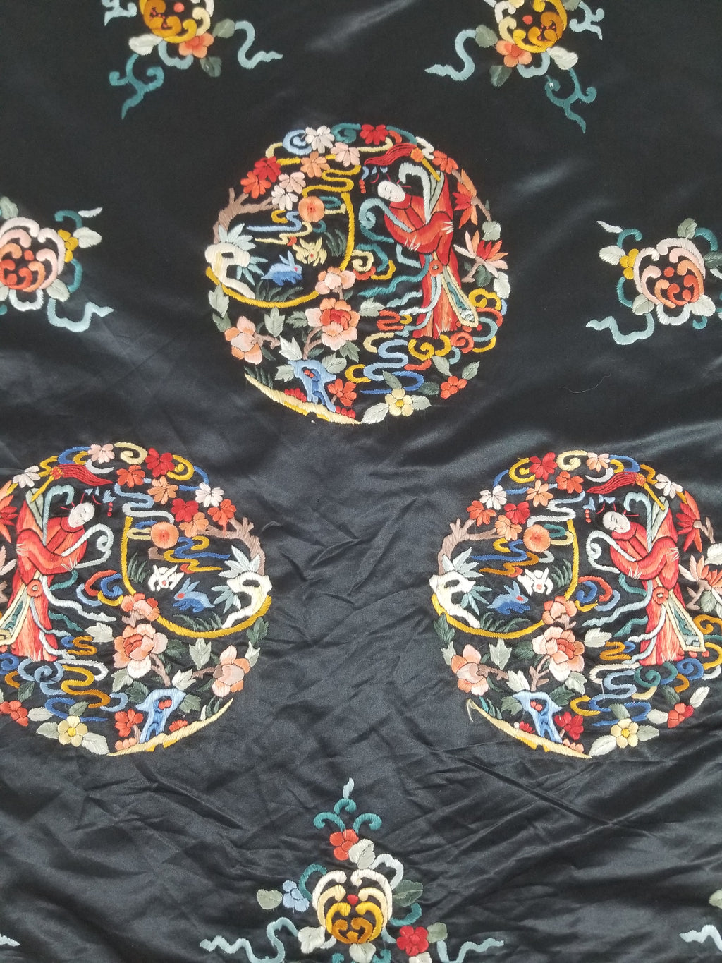 Vintage Chinese Hand Embroidered Floral & Figural Silk Jacket