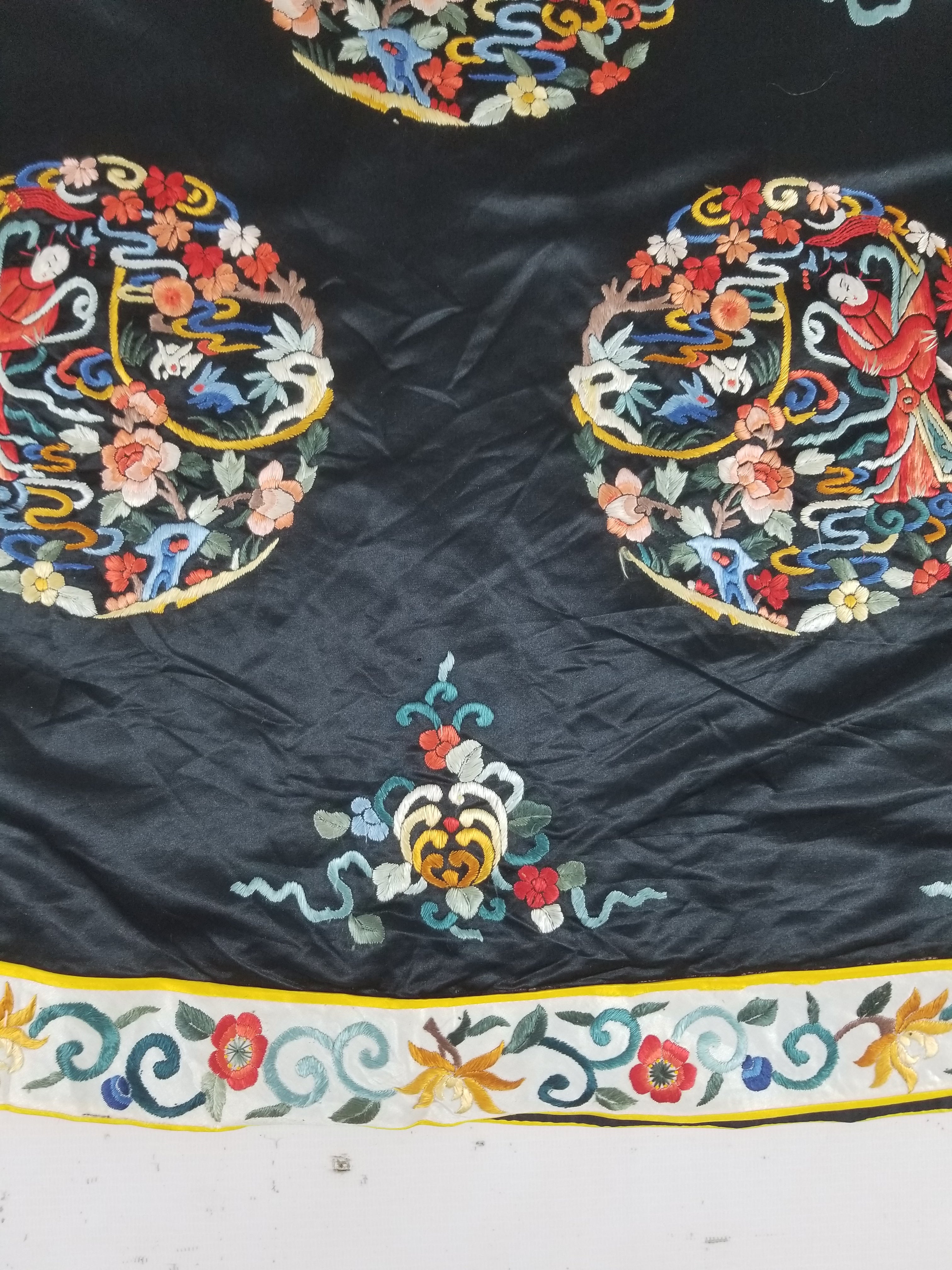 Vintage Chinese Hand Embroidered Floral & Figural Silk Jacket