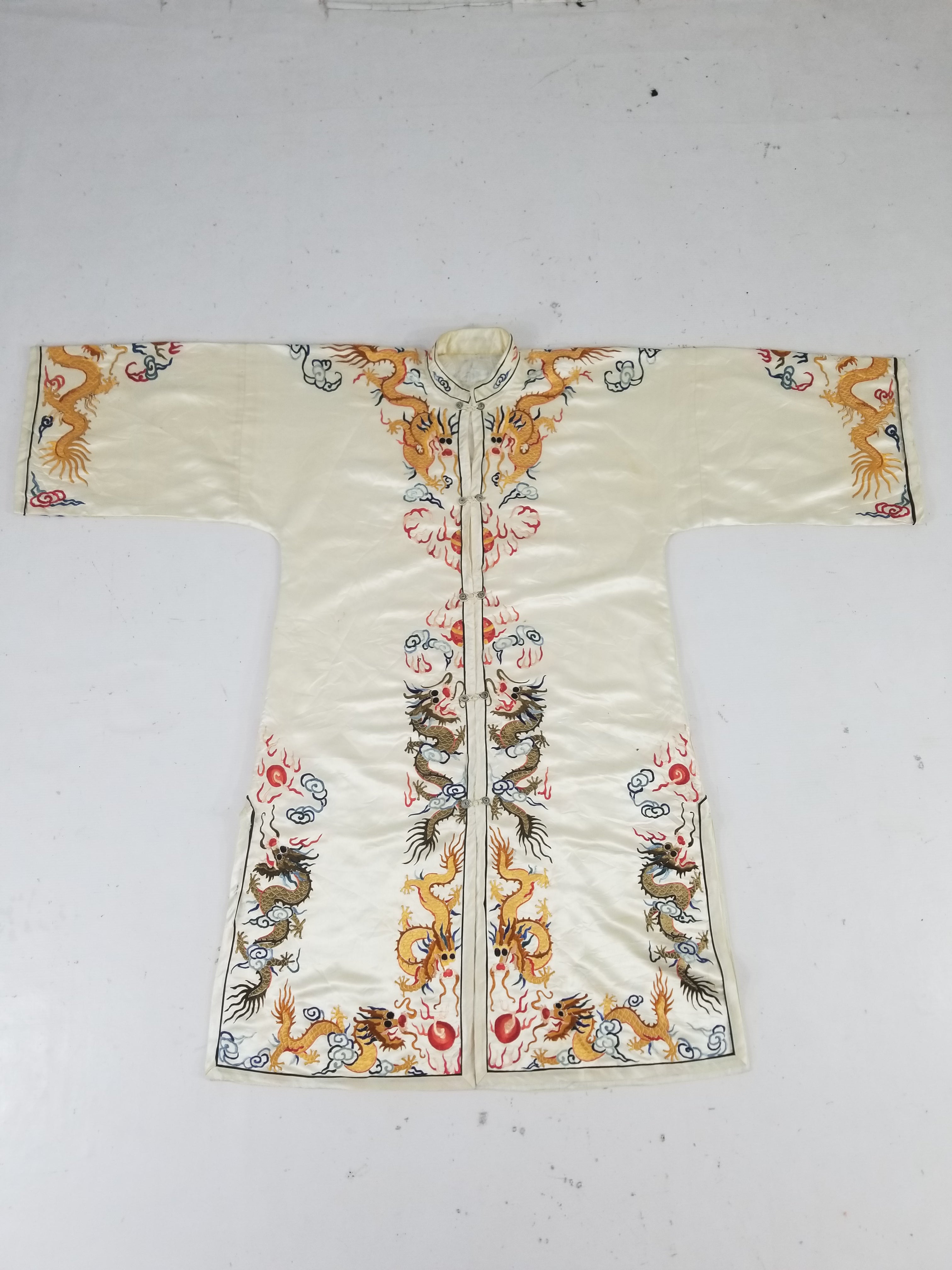 Vintage Chinese Hand Embroidered Dragon Silk Robe