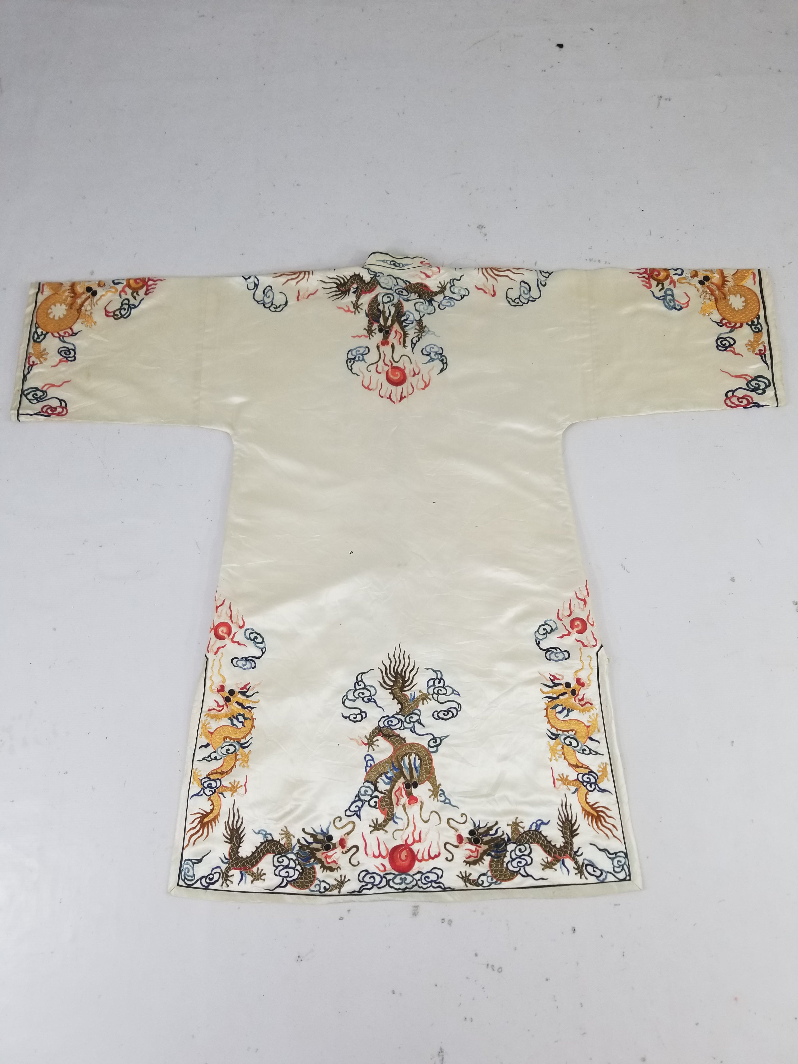 Vintage Chinese Hand Embroidered Dragon Silk Robe