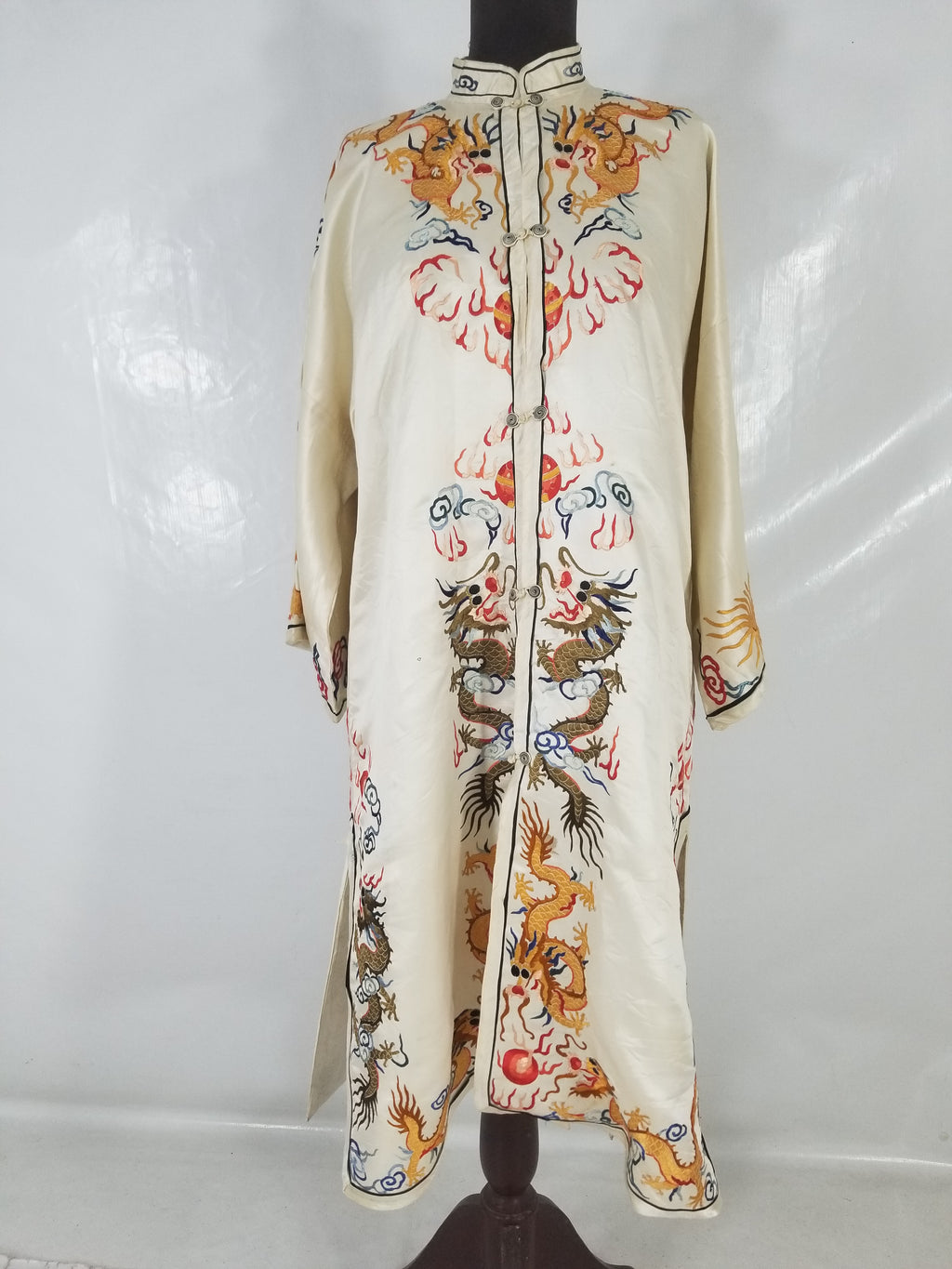 Vintage Chinese Hand Embroidered Dragon Silk Robe
