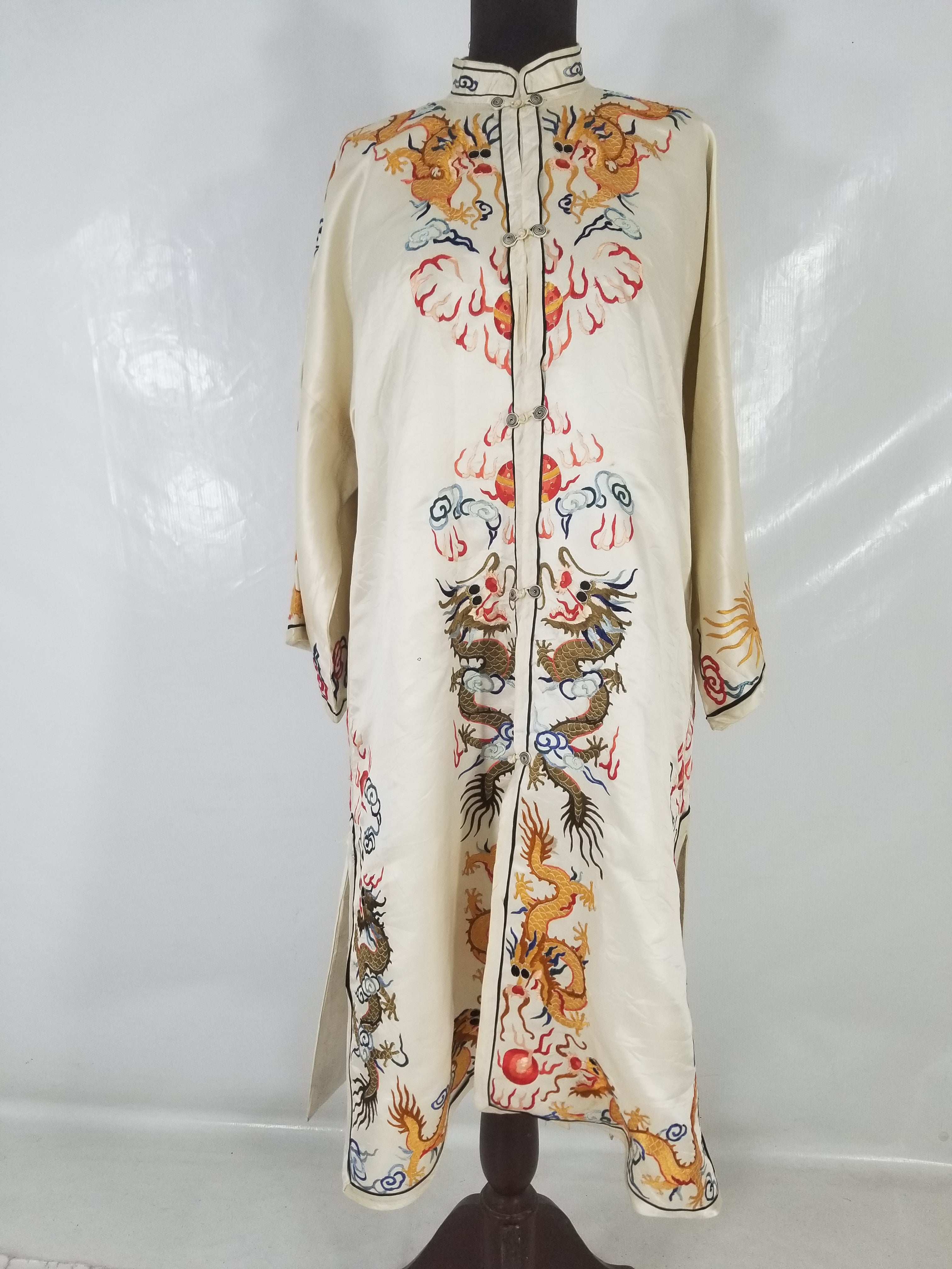 Vintage Chinese Hand Embroidered Dragon Silk Robe