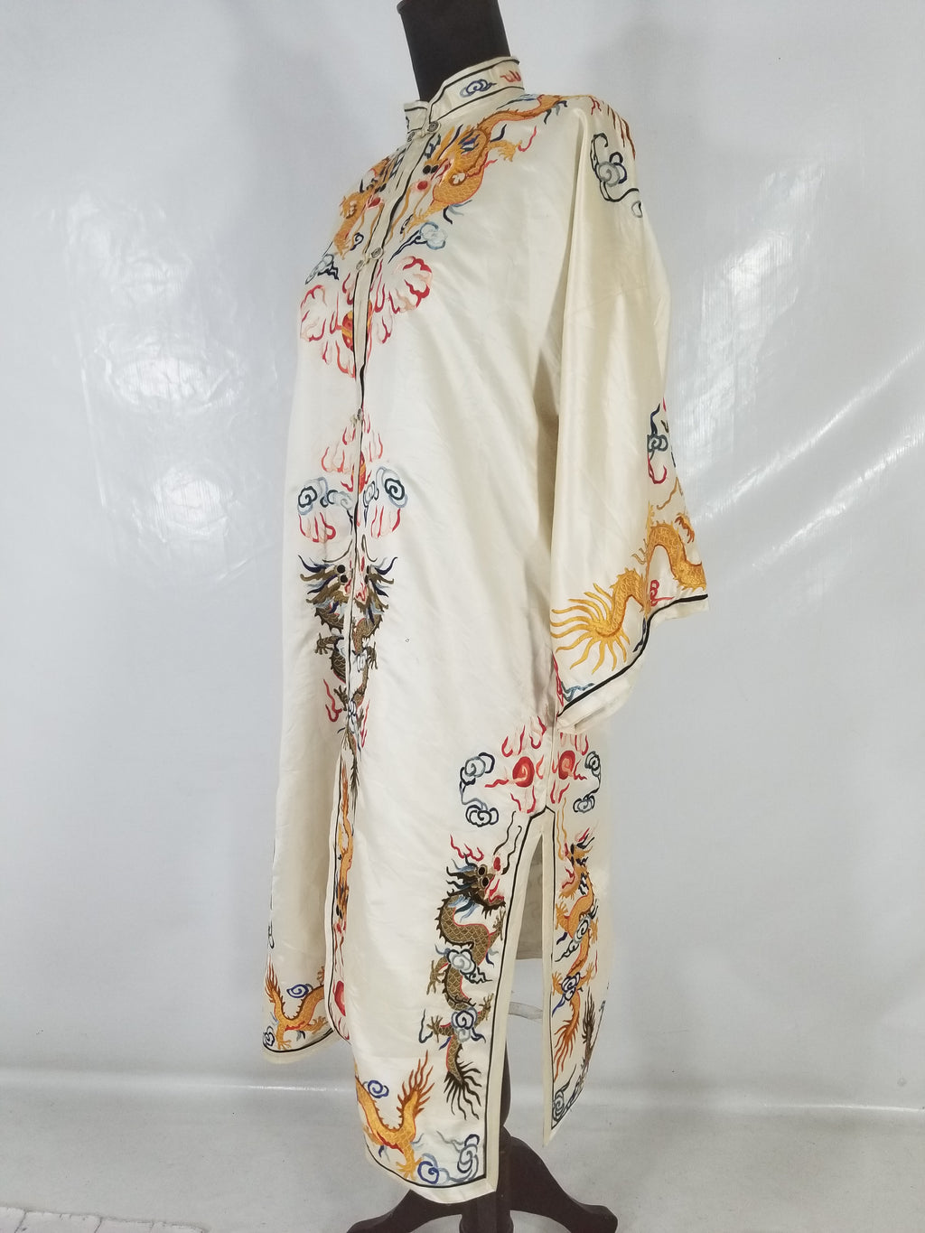 Vintage Chinese Hand Embroidered Dragon Silk Robe