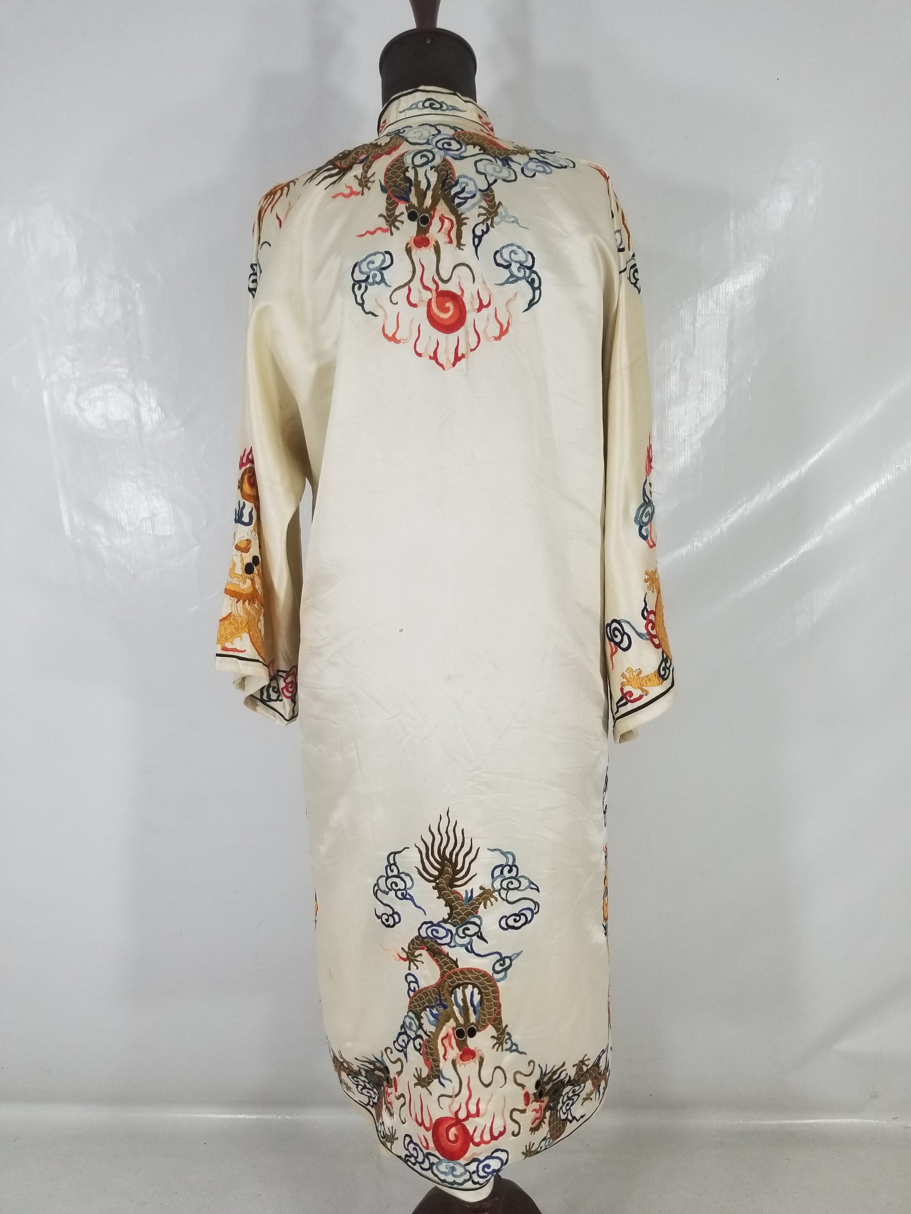Vintage Chinese Hand Embroidered Dragon Silk Robe