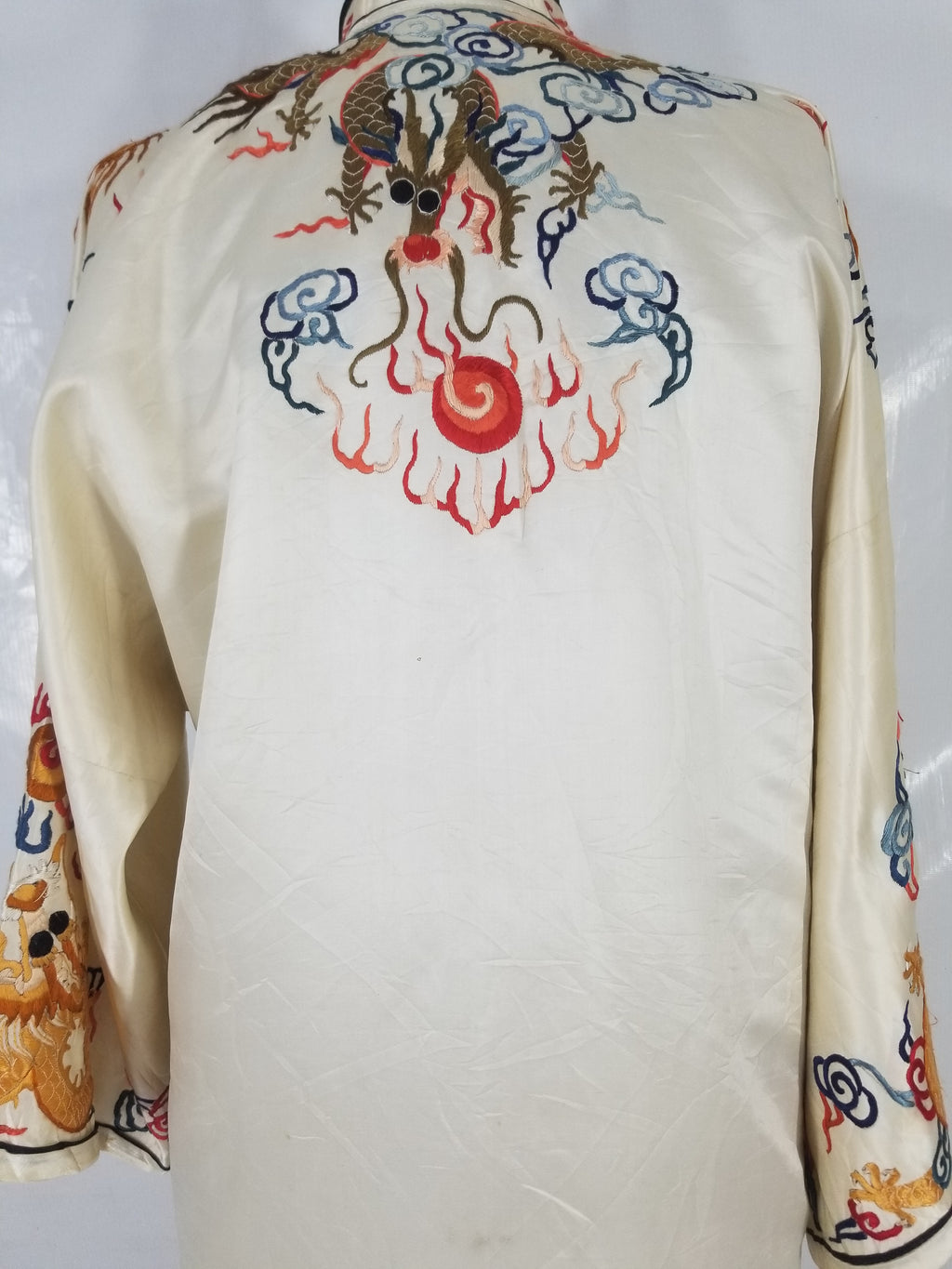Vintage Chinese Hand Embroidered Dragon Silk Robe