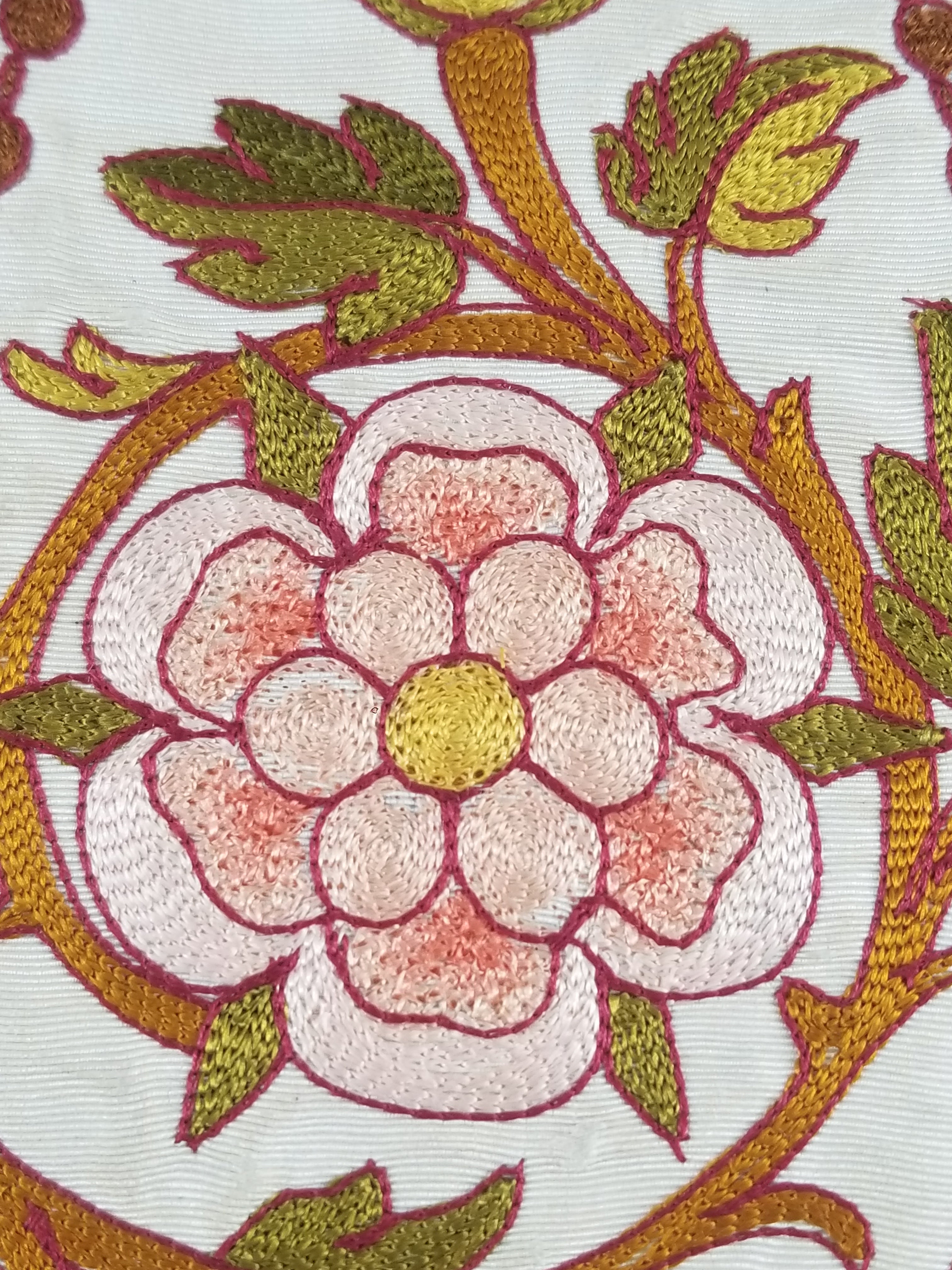 Antique French Gothic Revival Silk Embroidered Church Textile Fragment 75x23cm