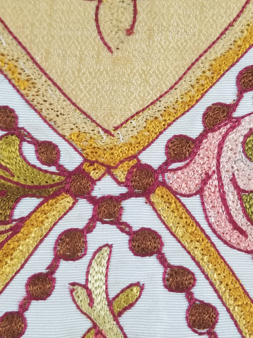 Antique French Gothic Revival Silk Embroidered Church Textile Fragment 75x23cm