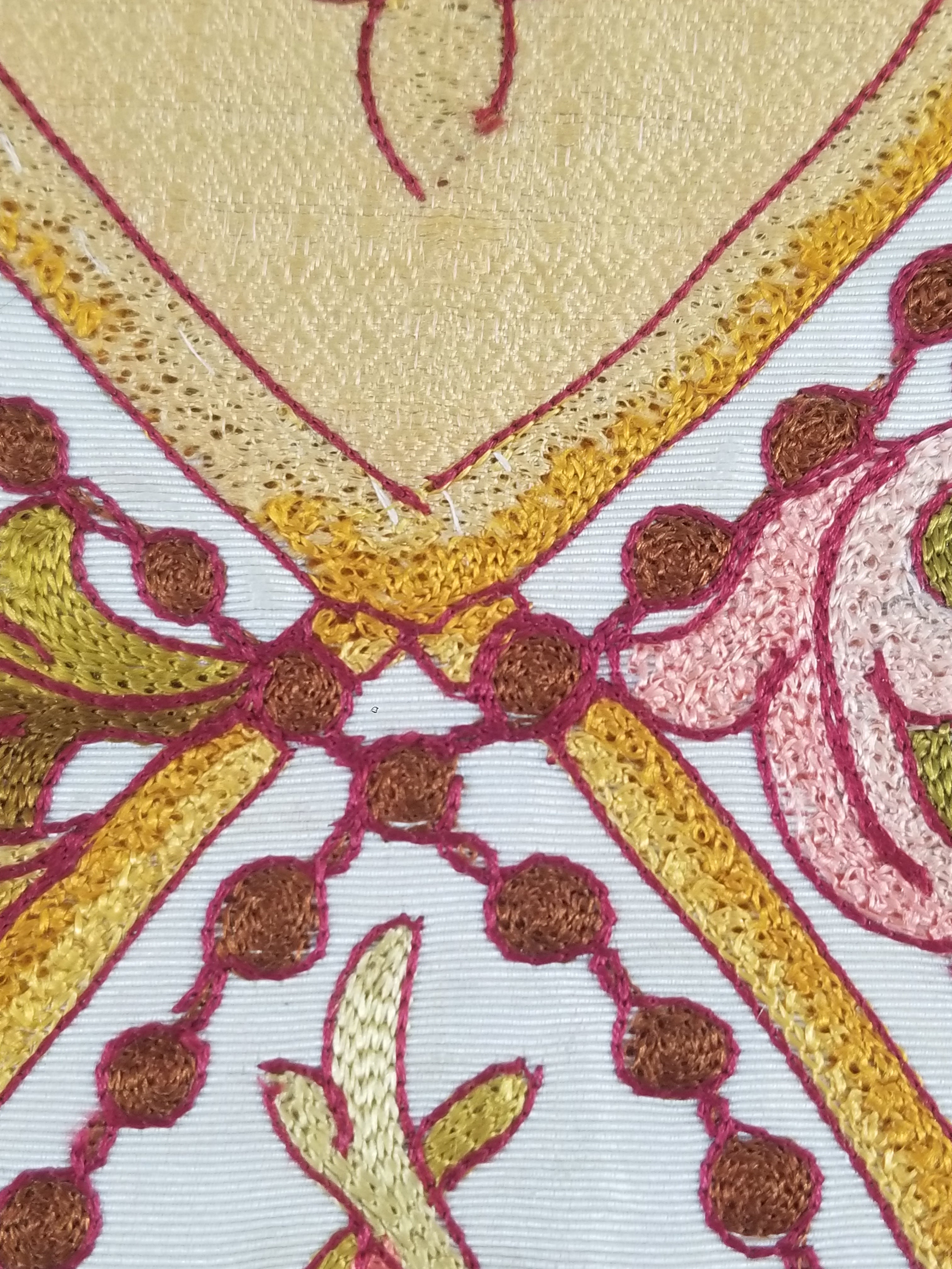 Antique French Gothic Revival Silk Embroidered Church Textile Fragment 75x23cm