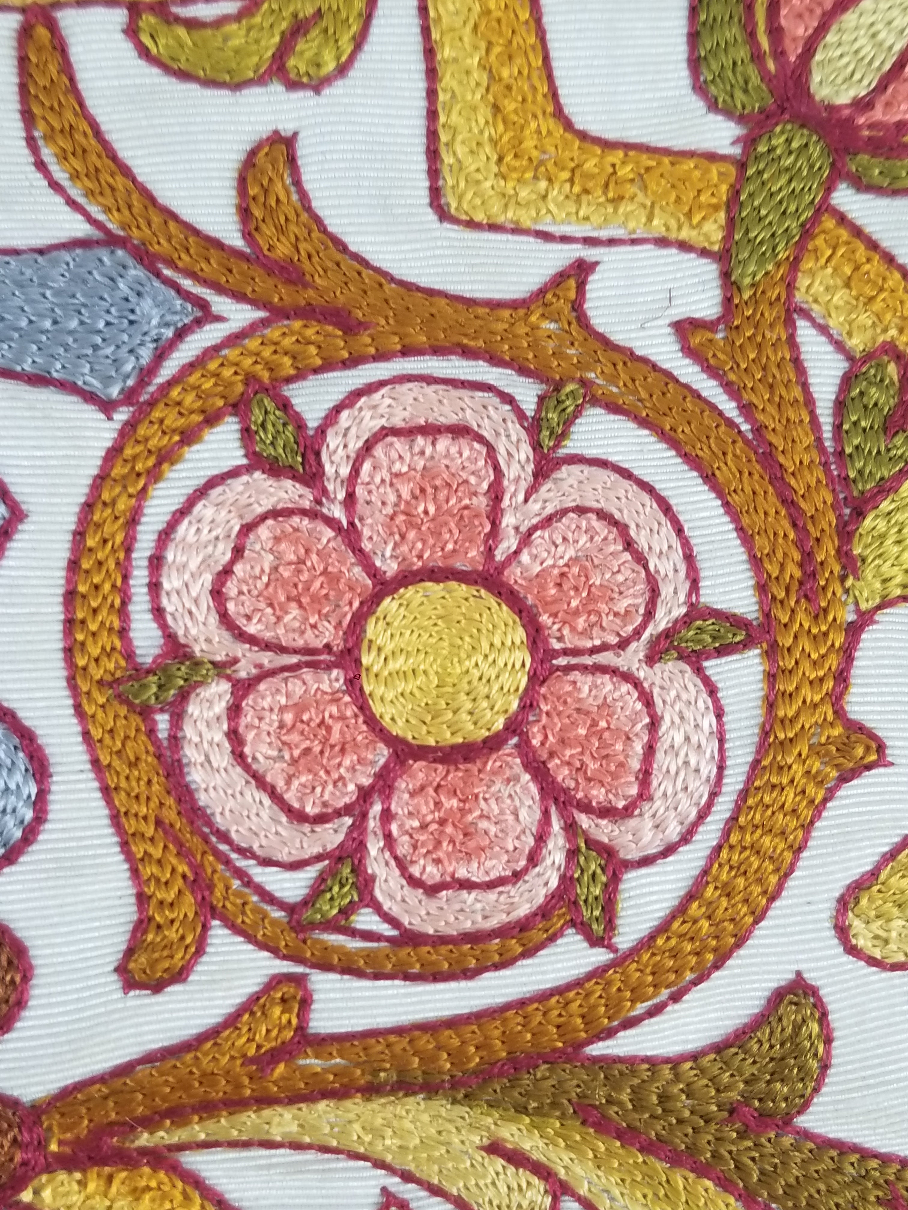 Antique French Gothic Revival Silk Embroidered Church Textile Fragment 75x23cm