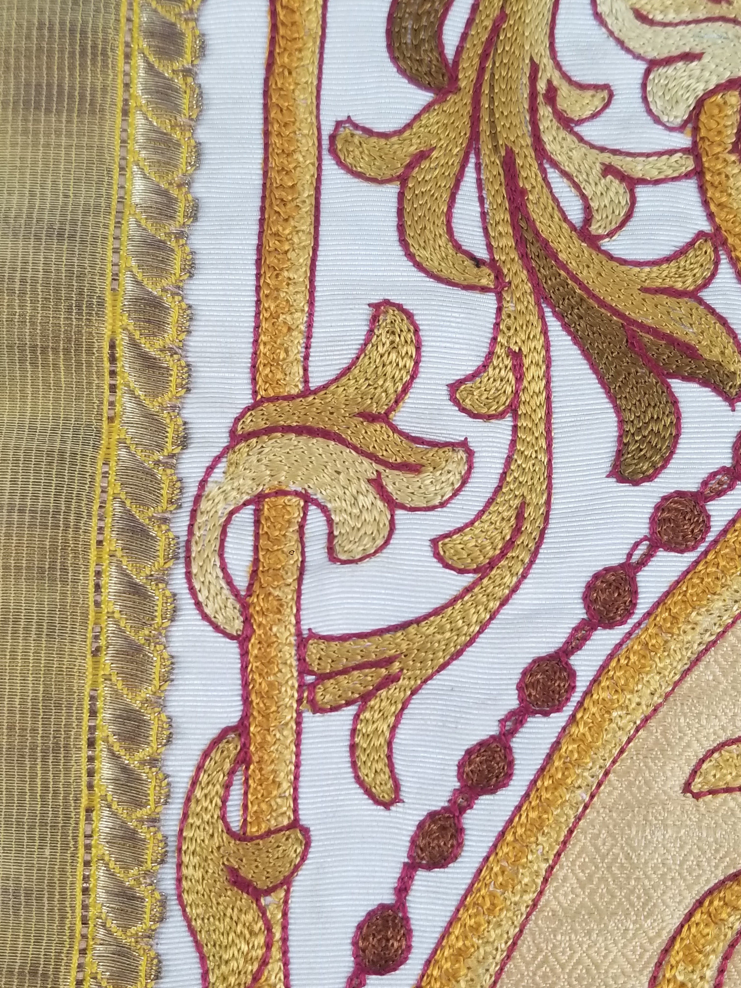 Antique French Gothic Revival Silk Embroidered Church Textile Fragment 75x23cm