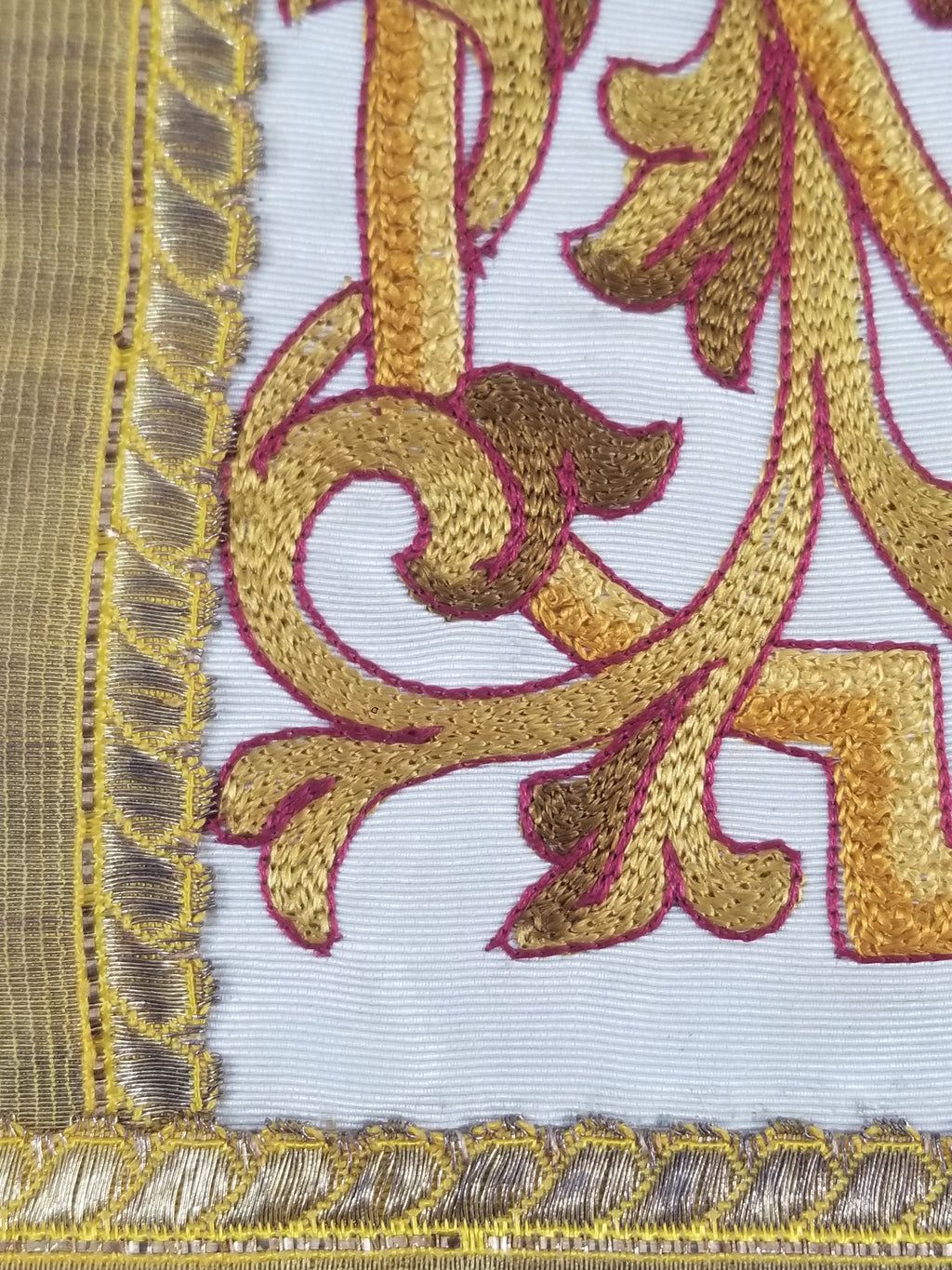 Antique French Gothic Revival Silk Embroidered Church Textile Fragment 75x23cm