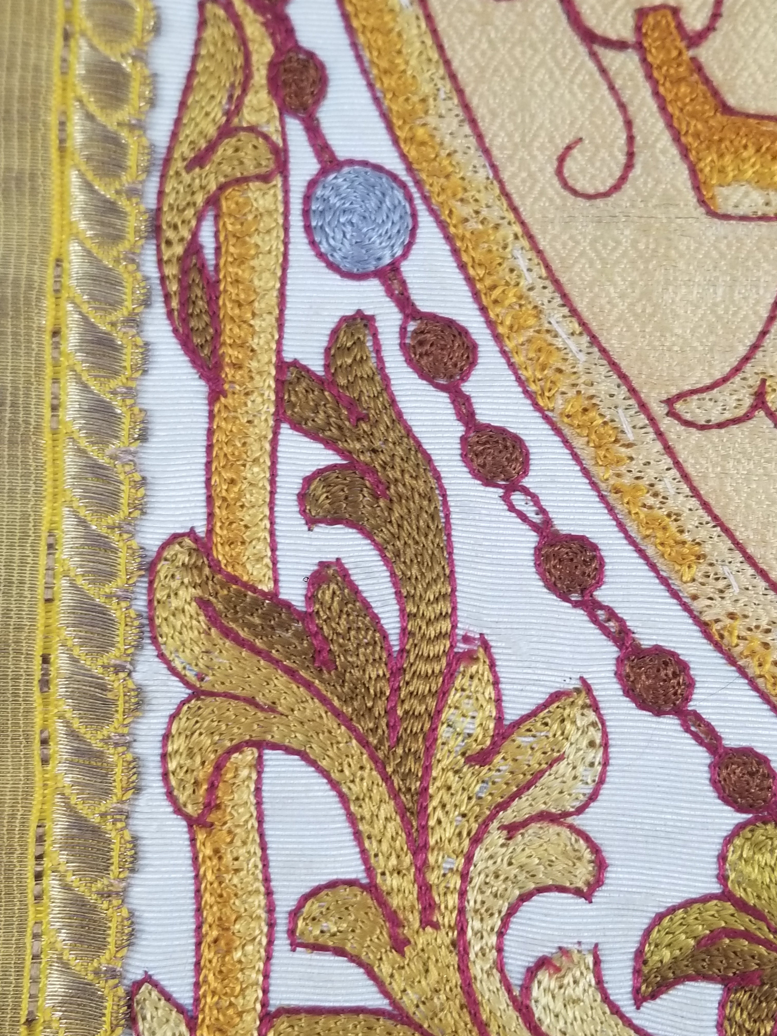 Antique French Gothic Revival Silk Embroidered Church Textile Fragment 75x23cm