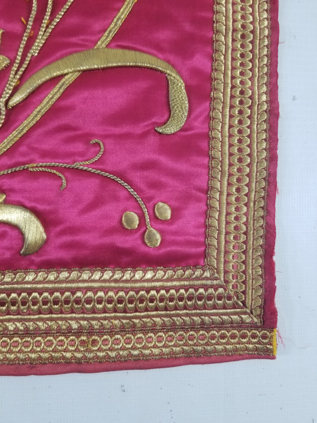 Antique French IHS Metallic Thread Embroidered Cross Ecclesiastical Panel 105x57cm