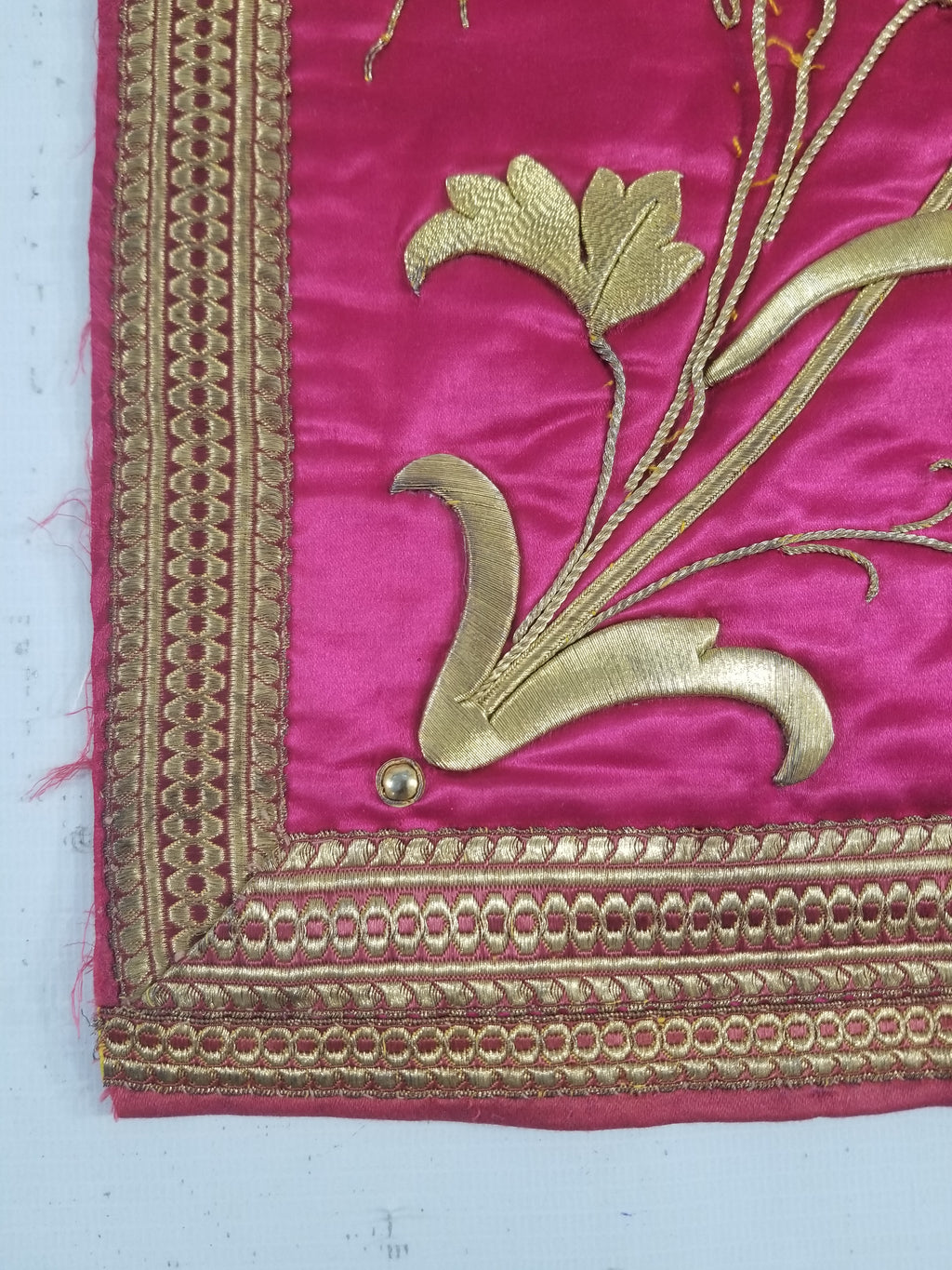 Antique French IHS Metallic Thread Embroidered Cross Ecclesiastical Panel 105x57cm