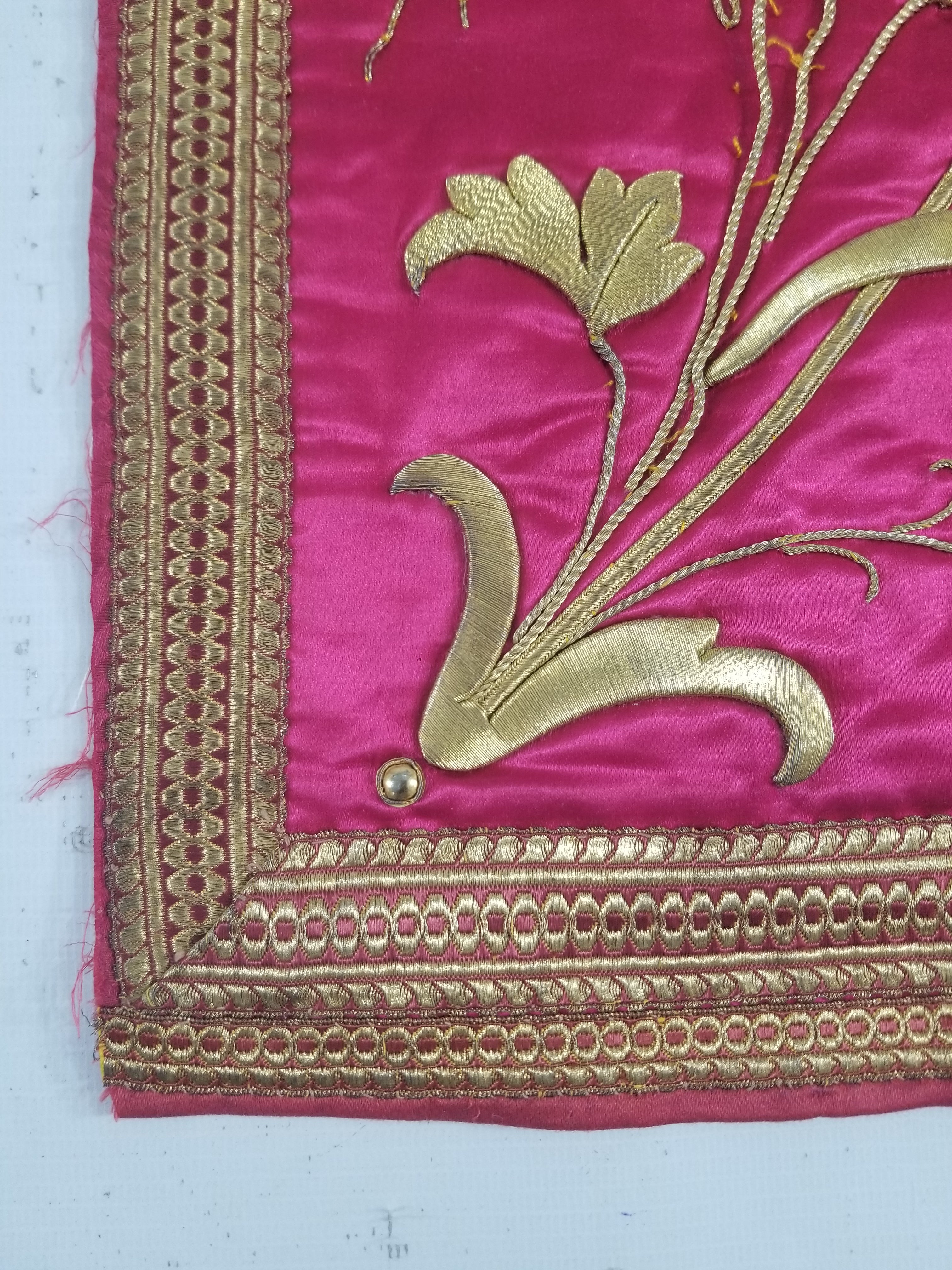 Antique French IHS Metallic Thread Embroidered Cross Ecclesiastical Panel 105x57cm