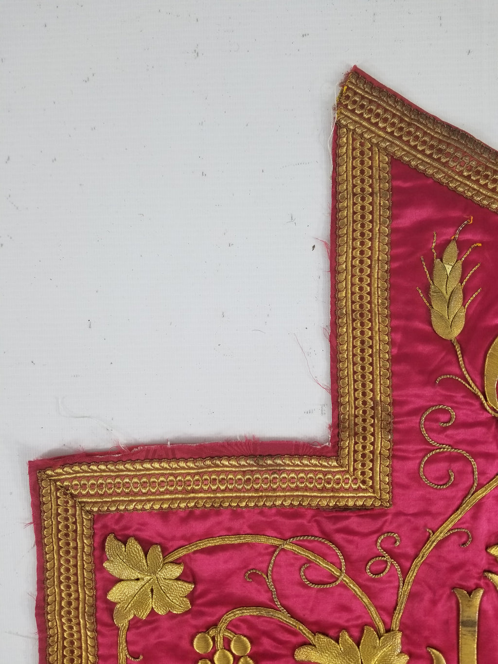 Antique French IHS Metallic Thread Embroidered Cross Ecclesiastical Panel 105x57cm