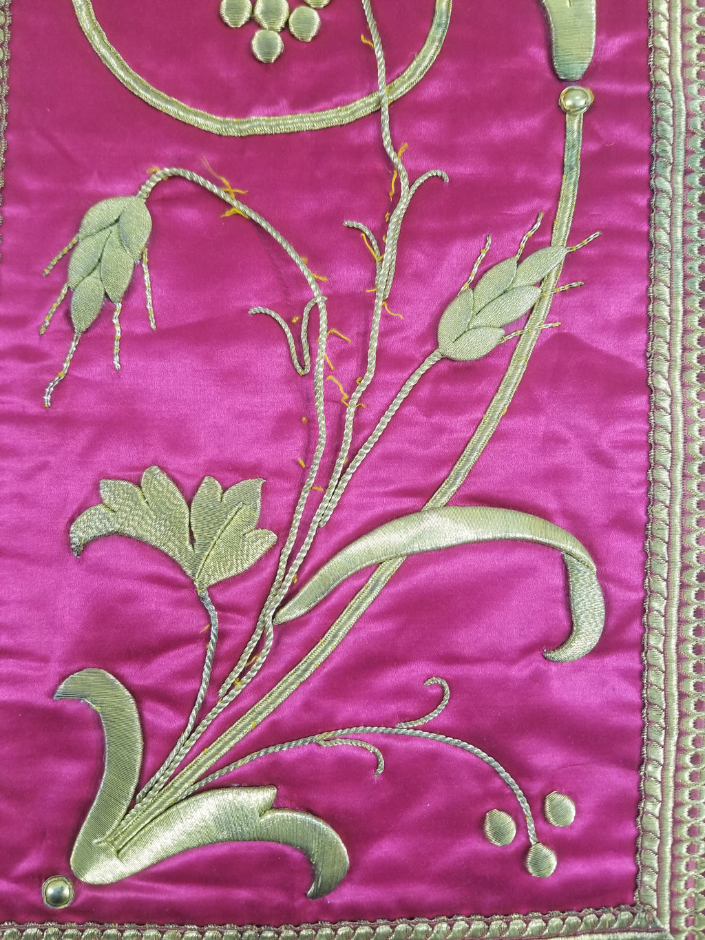 Antique French IHS Metallic Thread Embroidered Cross Ecclesiastical Panel 105x57cm