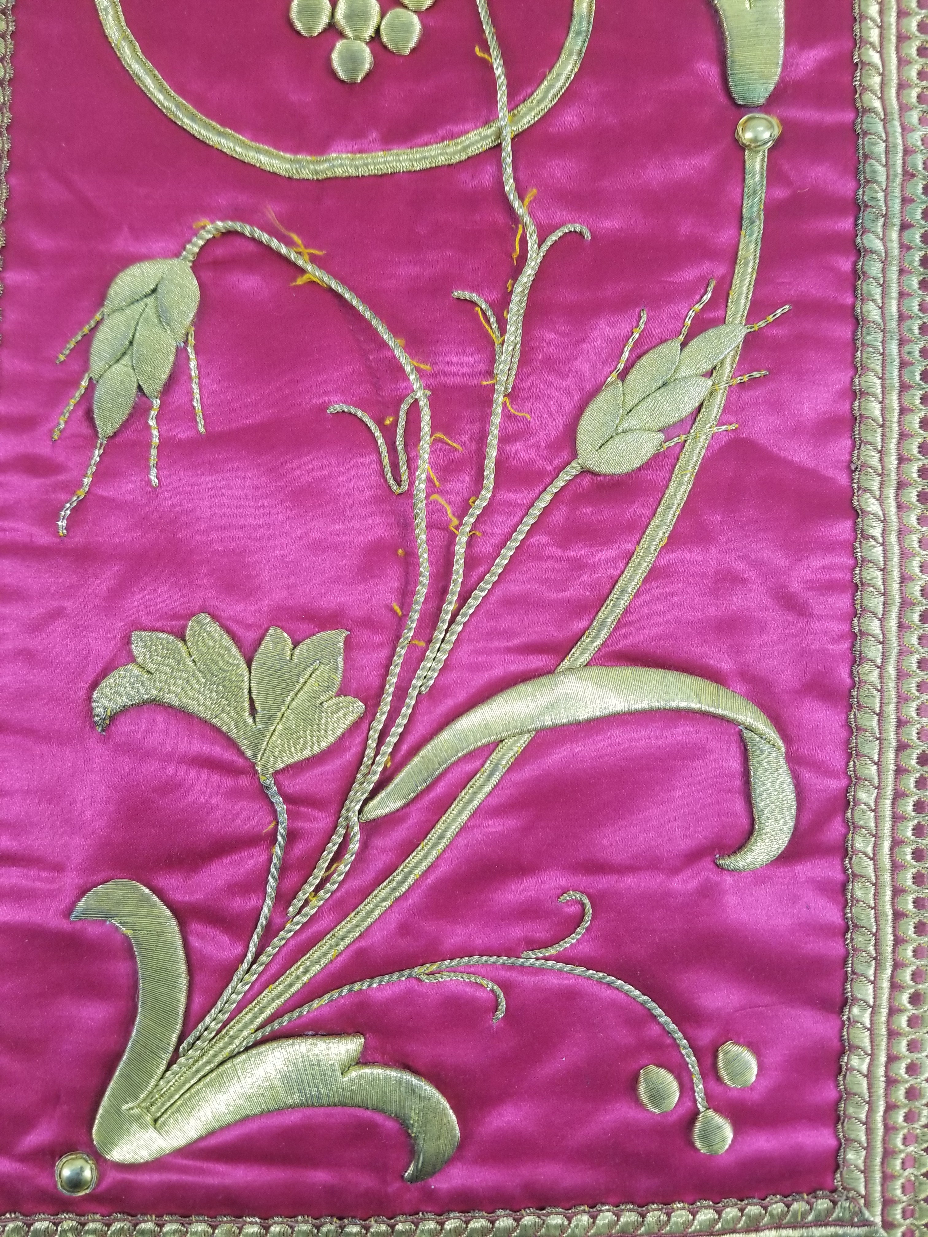 Antique French IHS Metallic Thread Embroidered Cross Ecclesiastical Panel 105x57cm