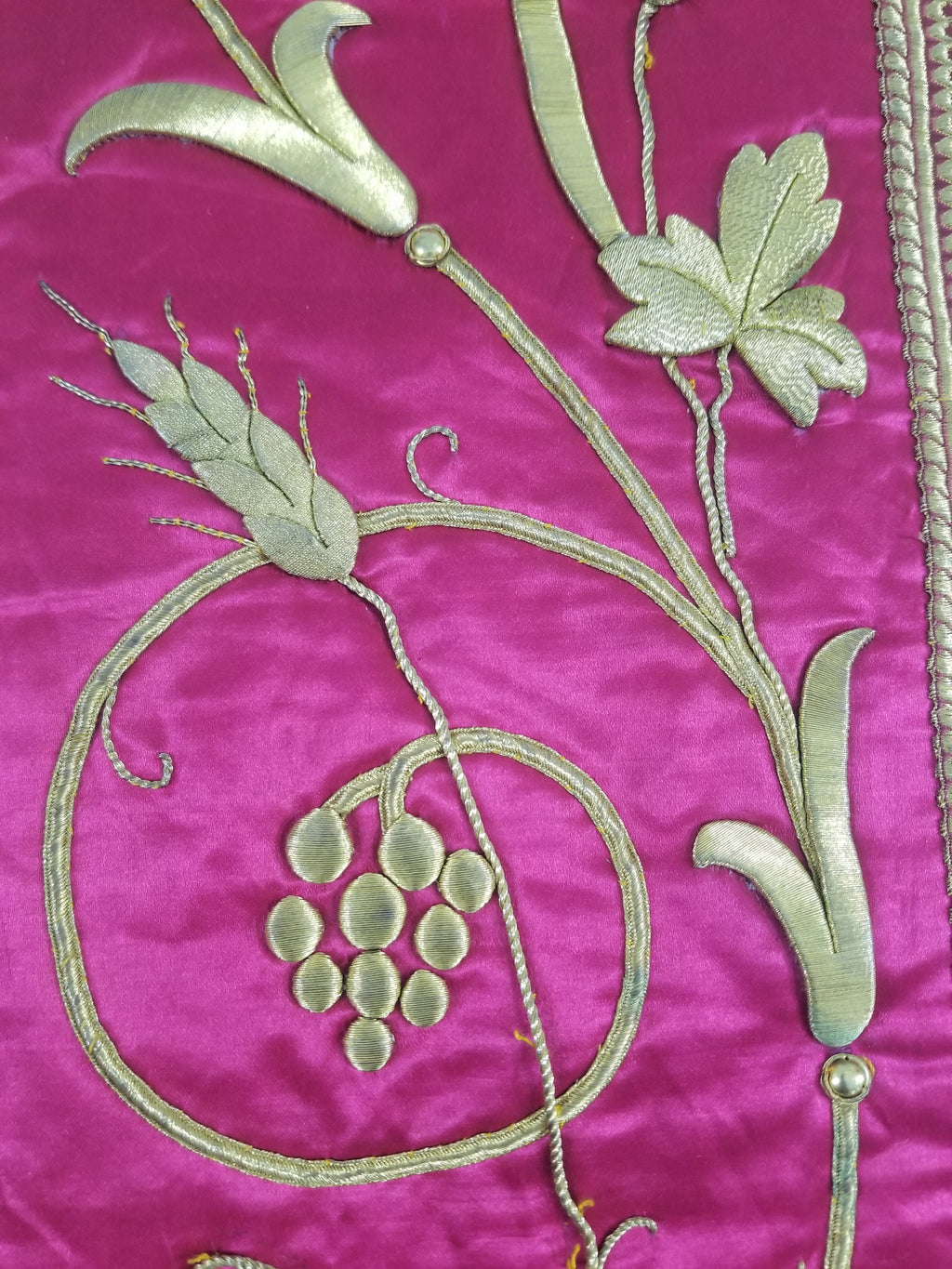 Antique French IHS Metallic Thread Embroidered Cross Ecclesiastical Panel 105x57cm