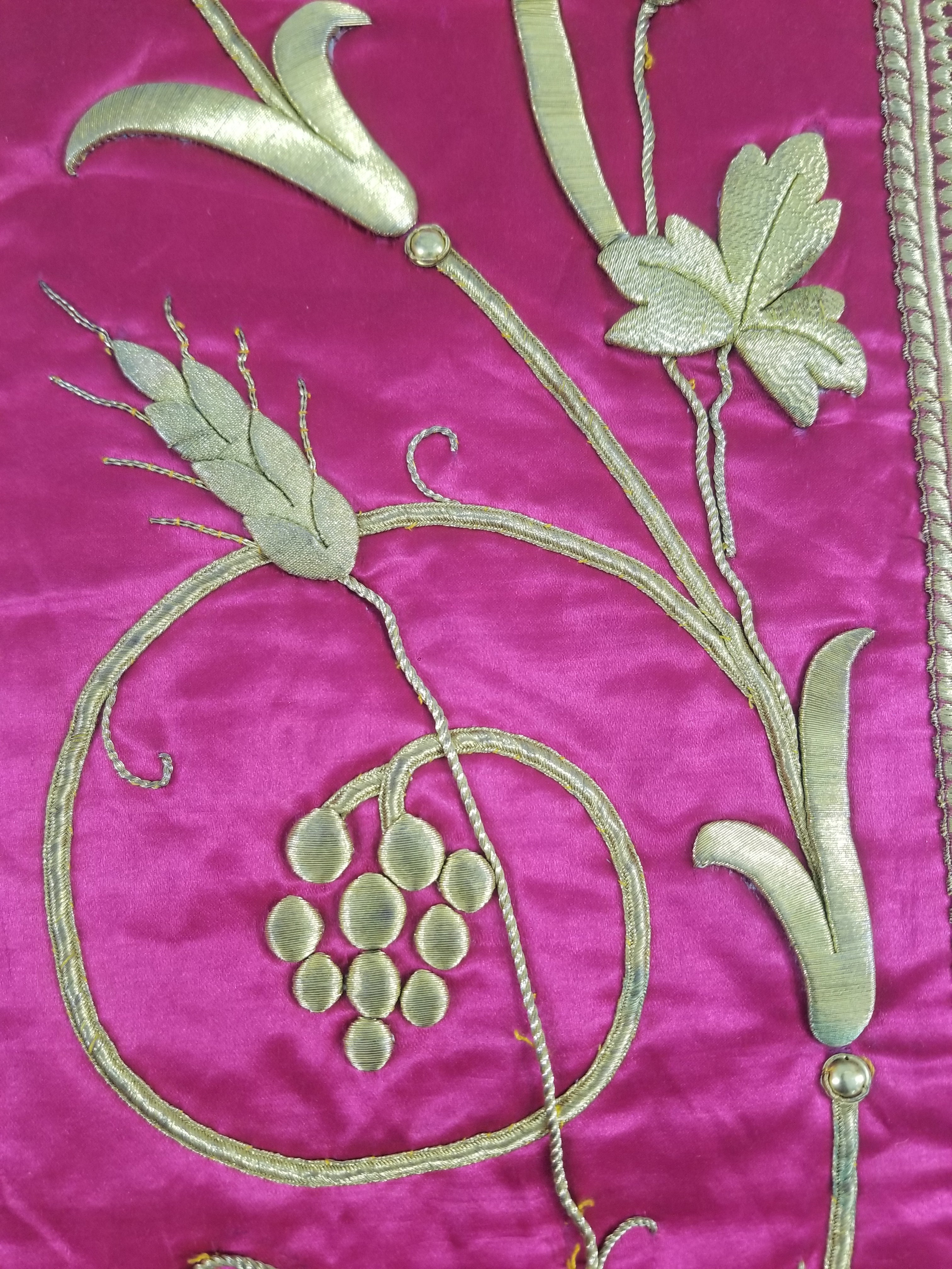 Antique French IHS Metallic Thread Embroidered Cross Ecclesiastical Panel 105x57cm