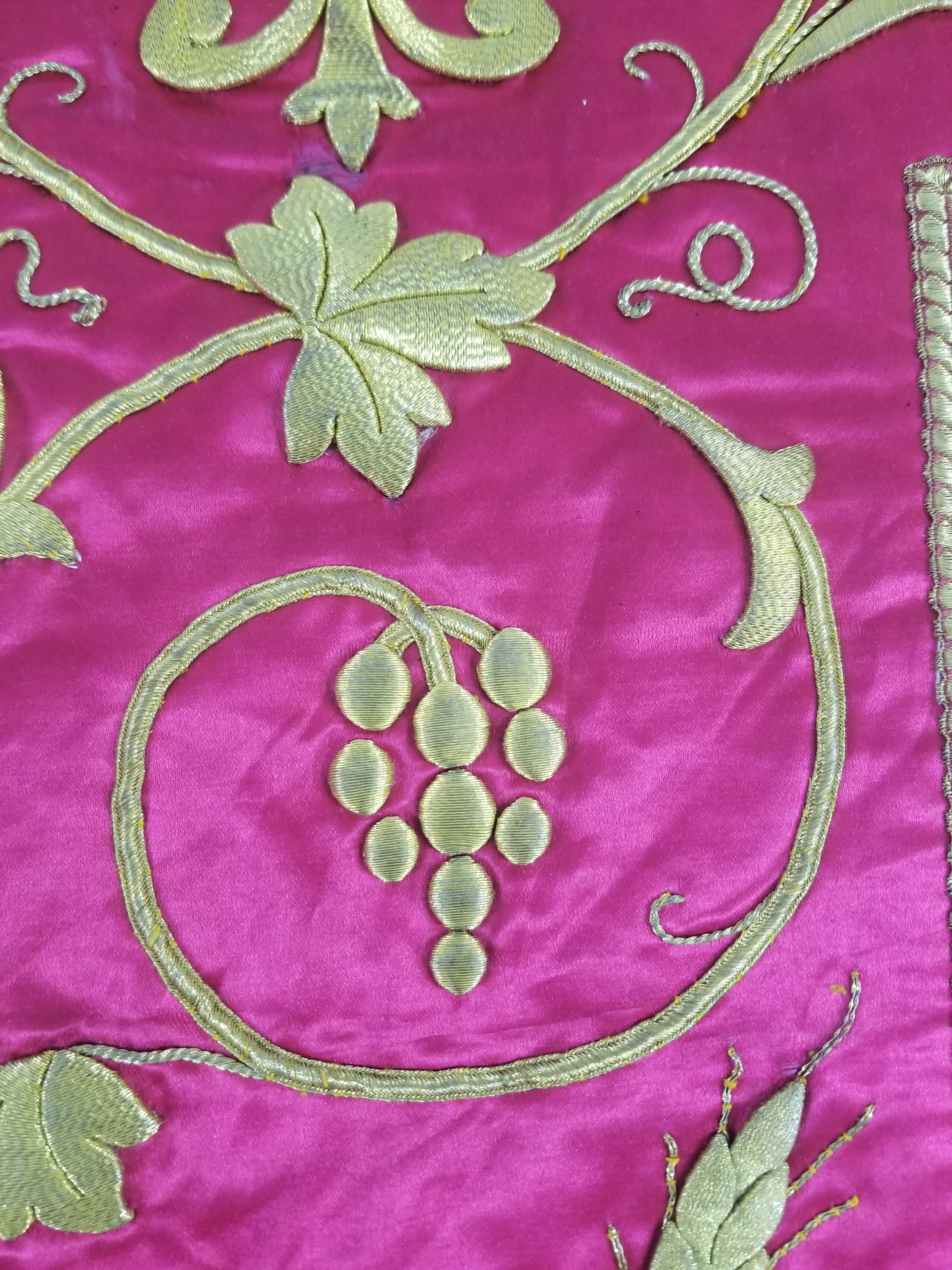 Antique French IHS Metallic Thread Embroidered Cross Ecclesiastical Panel 105x57cm