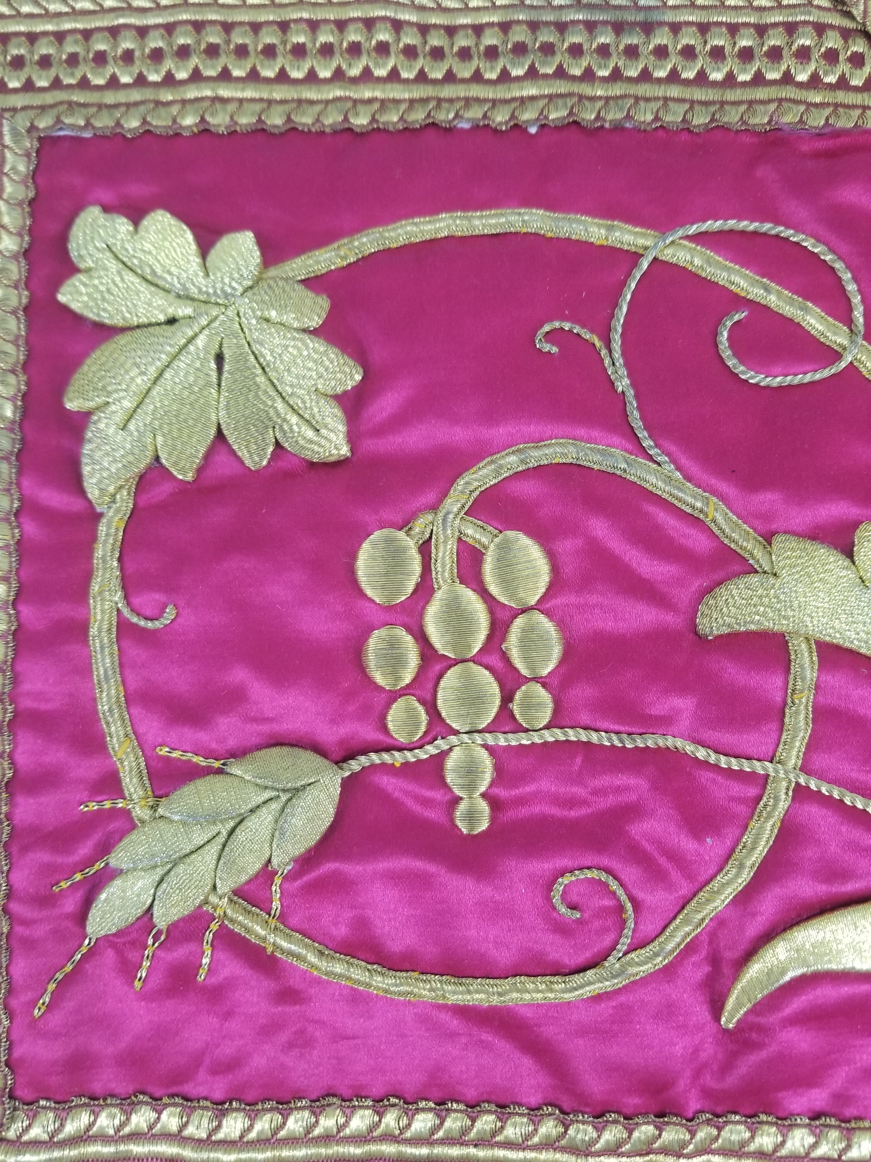 Antique French IHS Metallic Thread Embroidered Cross Ecclesiastical Panel 105x57cm