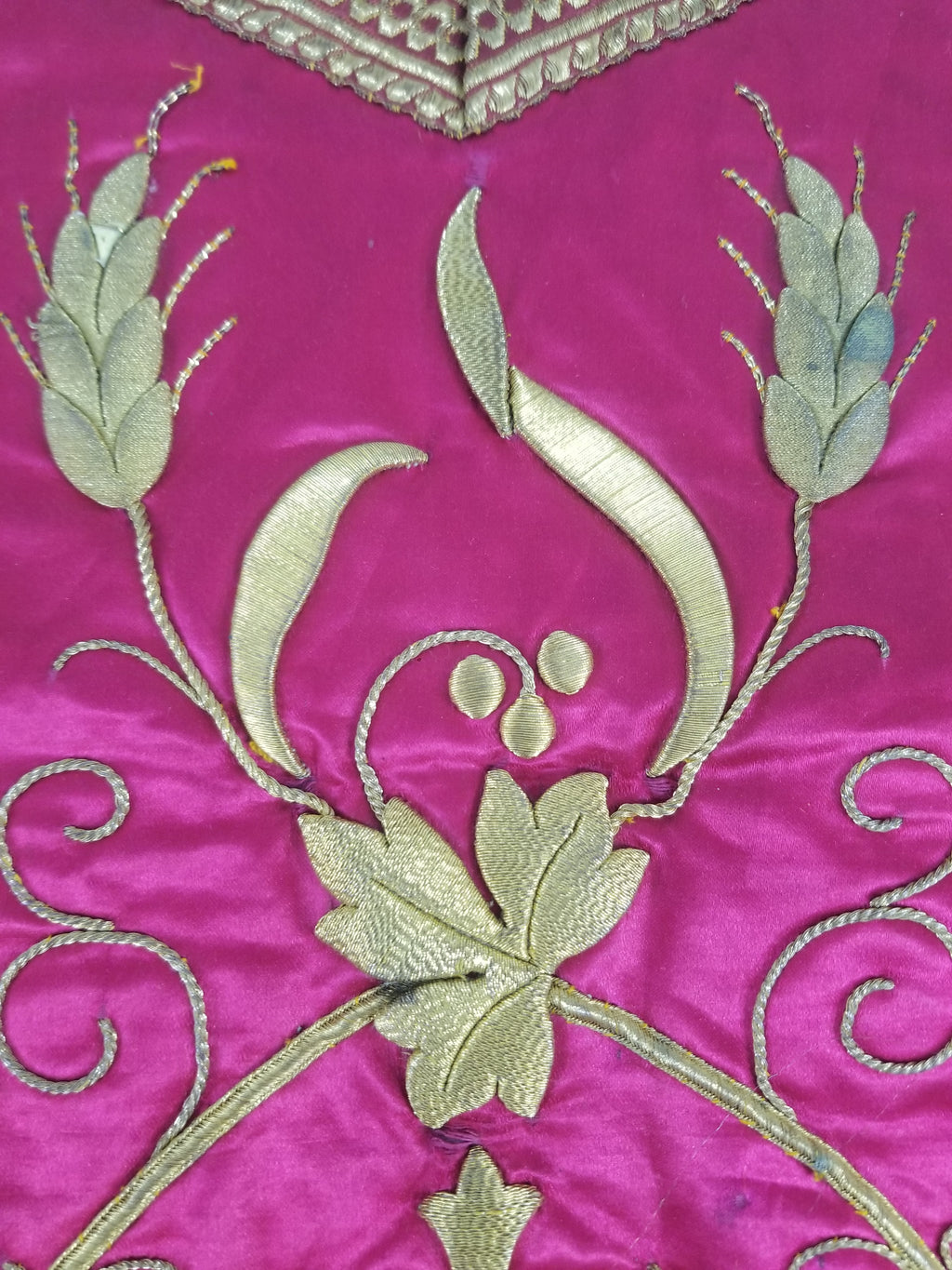 Antique French IHS Metallic Thread Embroidered Cross Ecclesiastical Panel 105x57cm