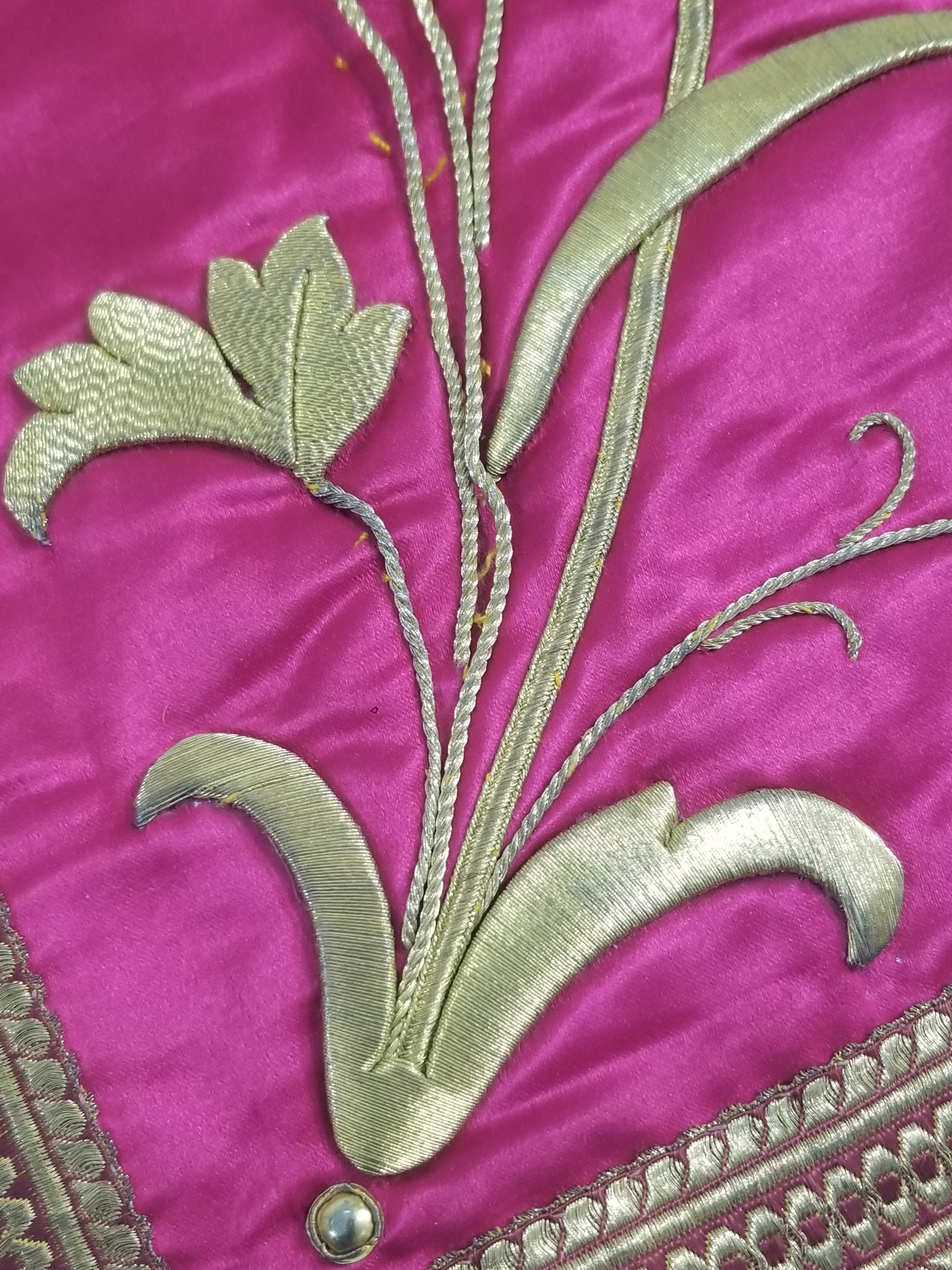 Antique French IHS Metallic Thread Embroidered Cross Ecclesiastical Panel 105x57cm