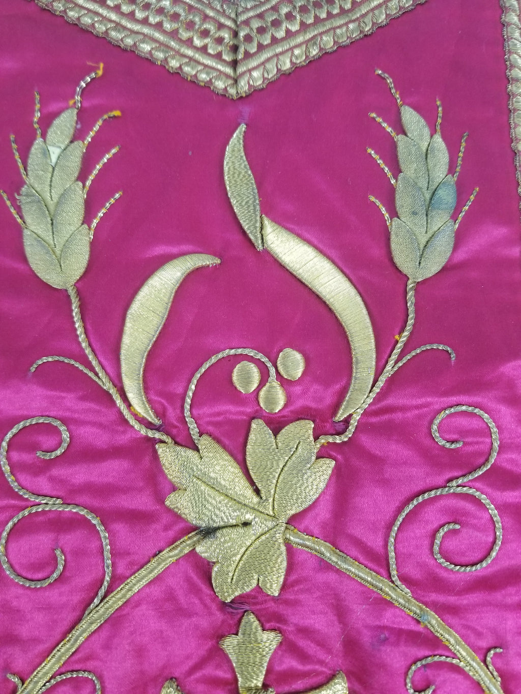Antique French IHS Metallic Thread Embroidered Cross Ecclesiastical Panel 105x57cm