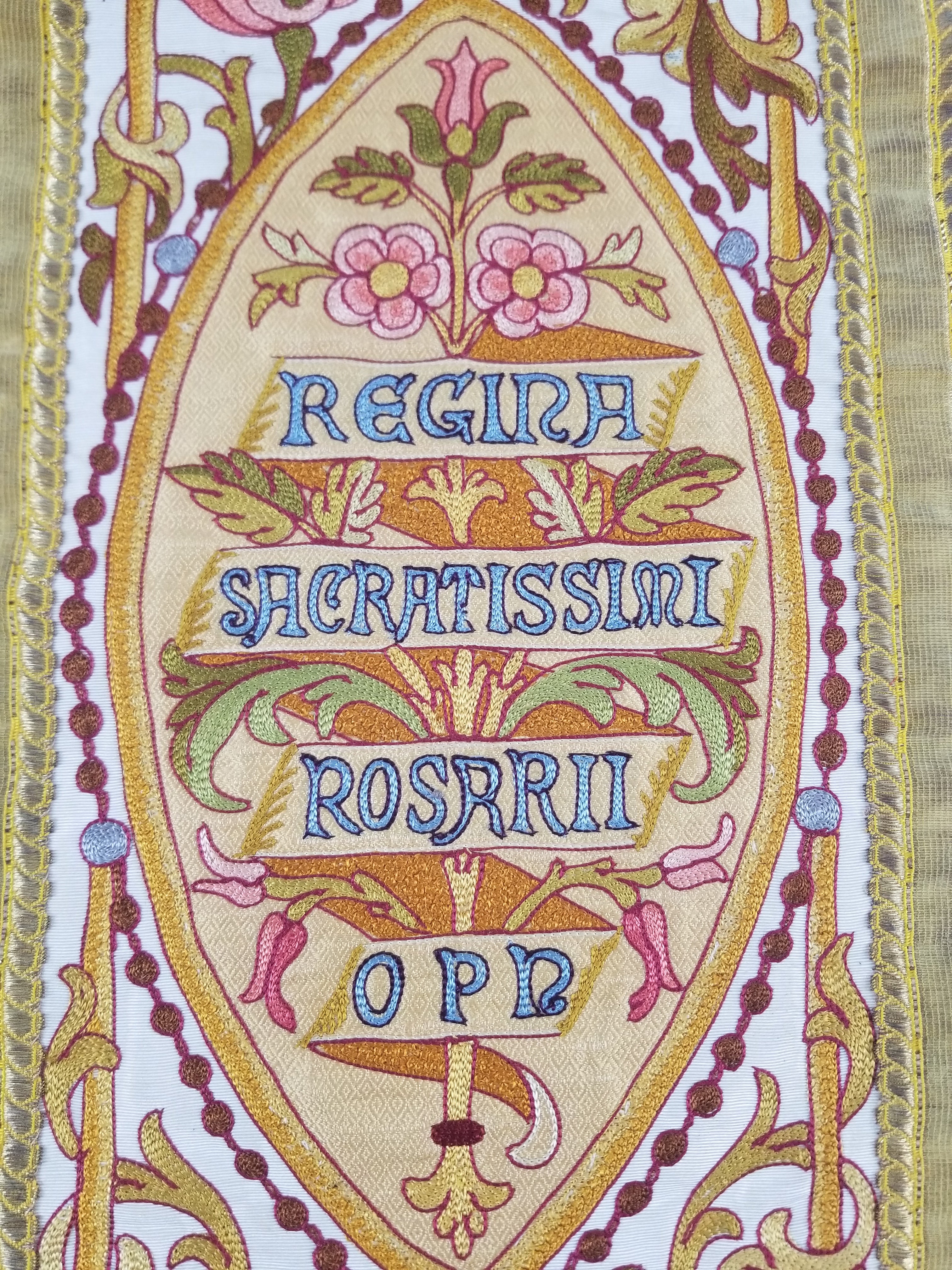Antique 19thC French Lamb Of God Metallicwork Latin Inscription Embroidered Religious Panel 96x56cm